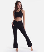 HOURGLASS FLARED LEGGINGS - Crisscross Curve-Enhancing Cut & Pockets