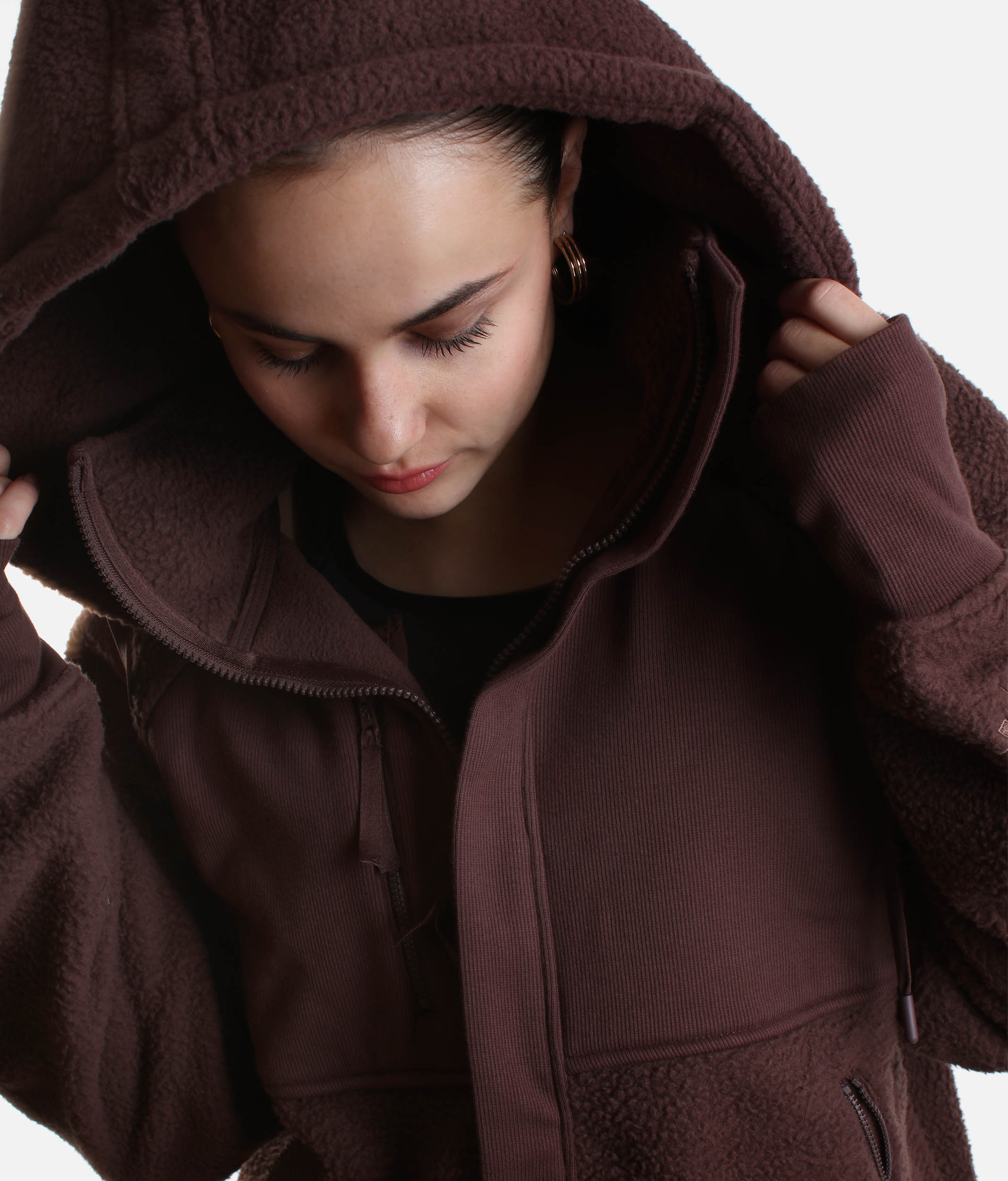 FIND YOUR INNER FLEECE Jacket in Chocolate - Detachable Hood & Thumbholes