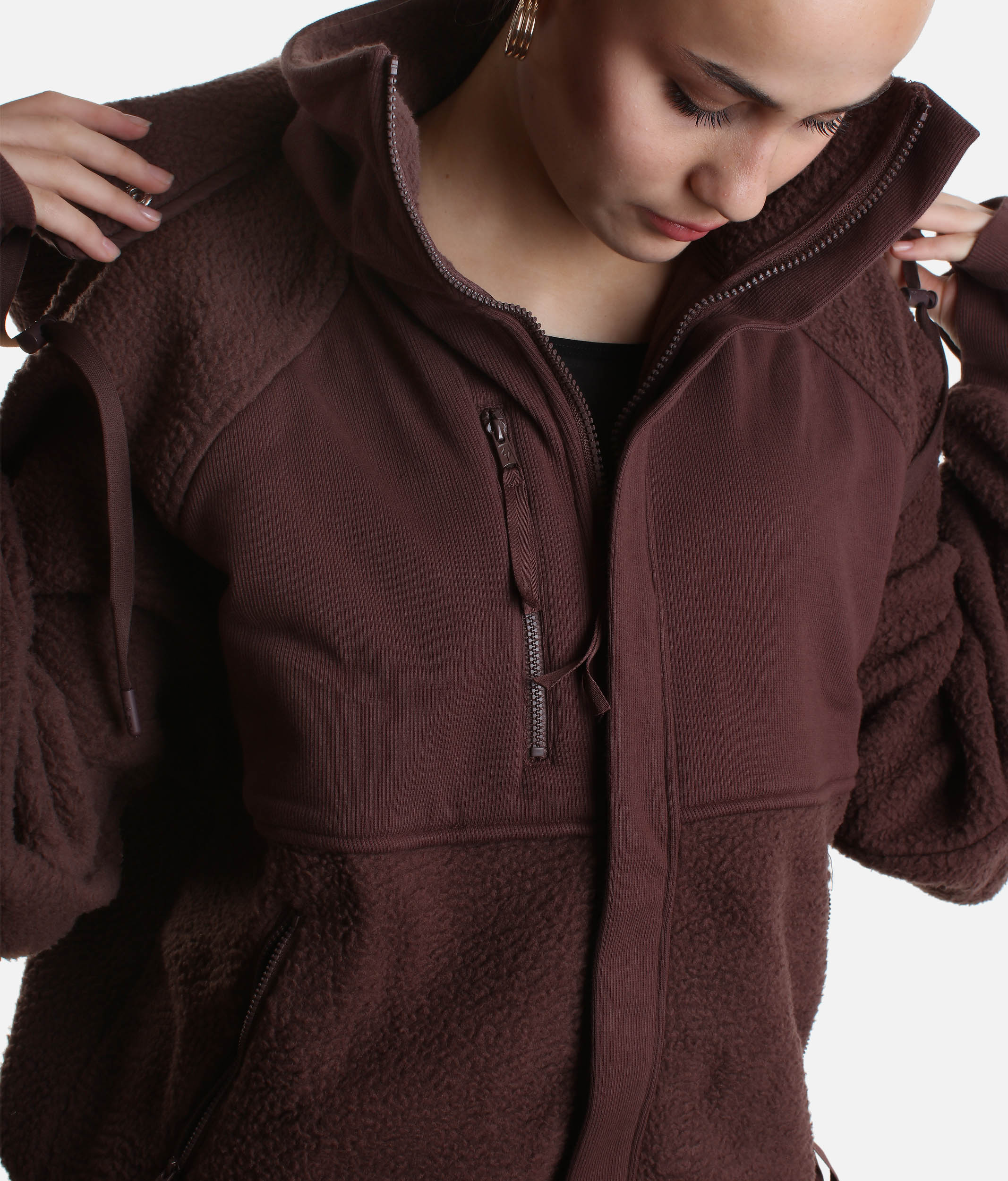 FIND YOUR INNER FLEECE Jacket in Chocolate - Detachable Hood & Thumbholes