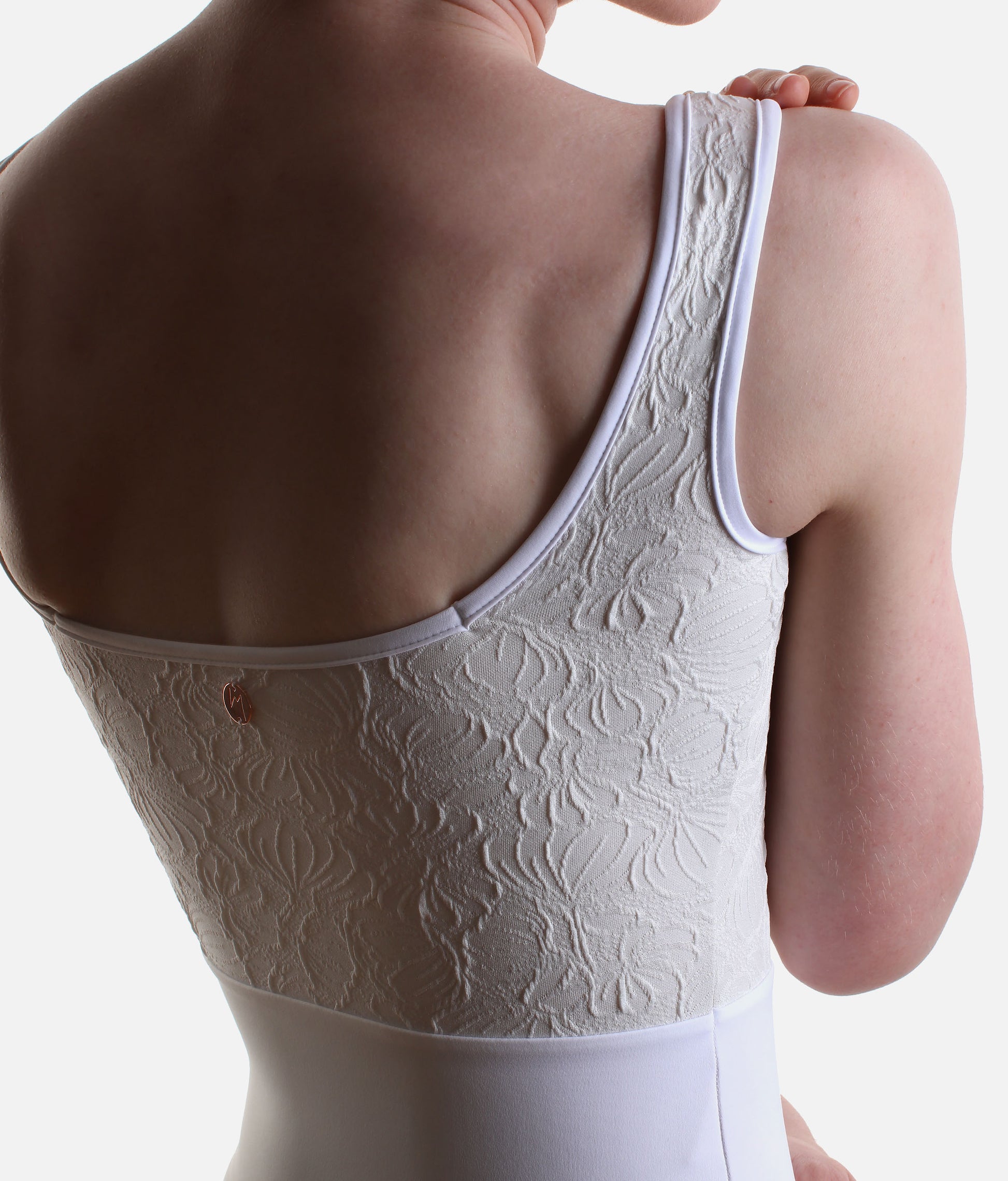 Luxury Floral Dance Leotard with Supportive Square Neck - FLORA PEARL WHITE