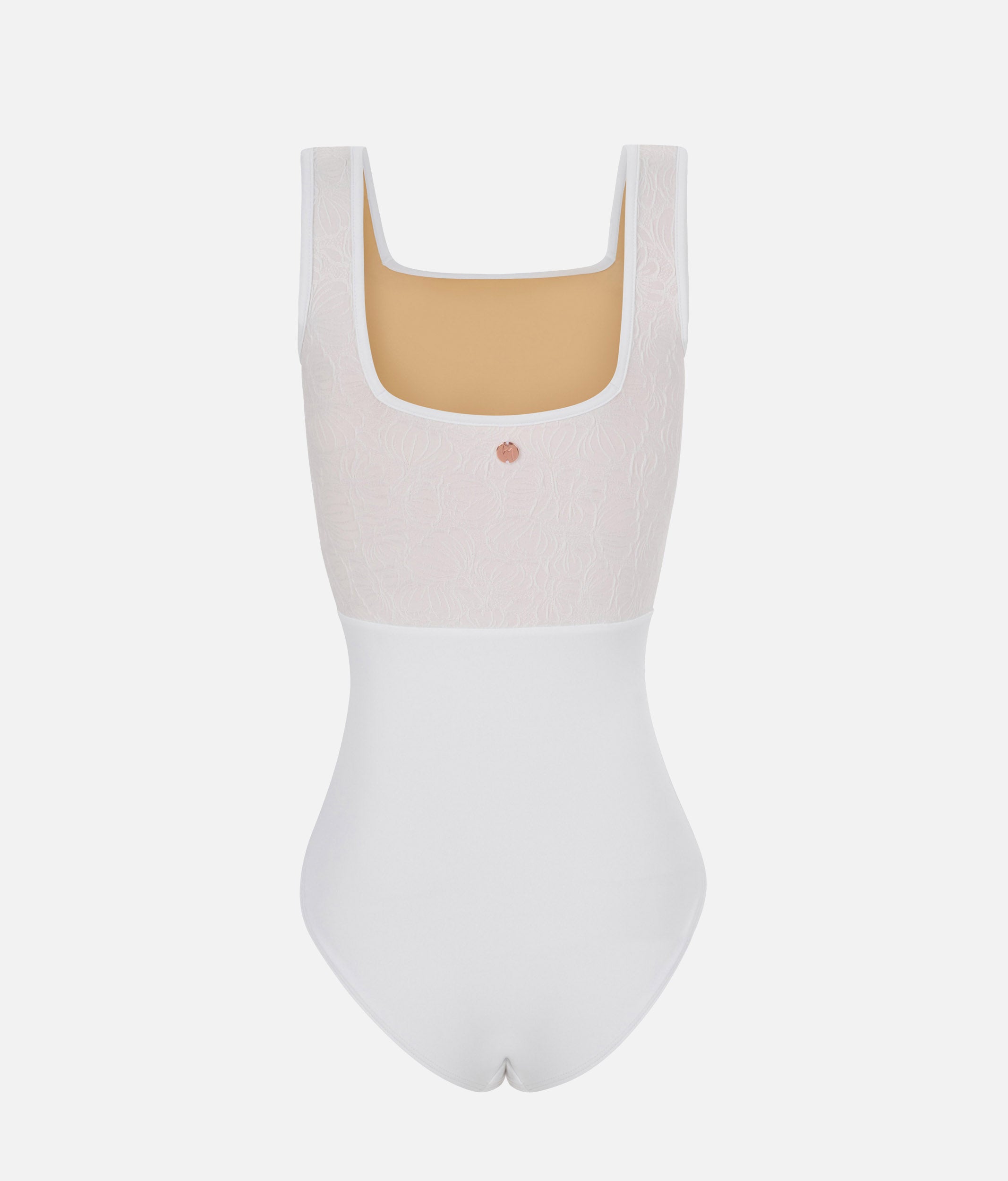 Luxury Floral Dance Leotard with Supportive Square Neck - FLORA PEARL WHITE