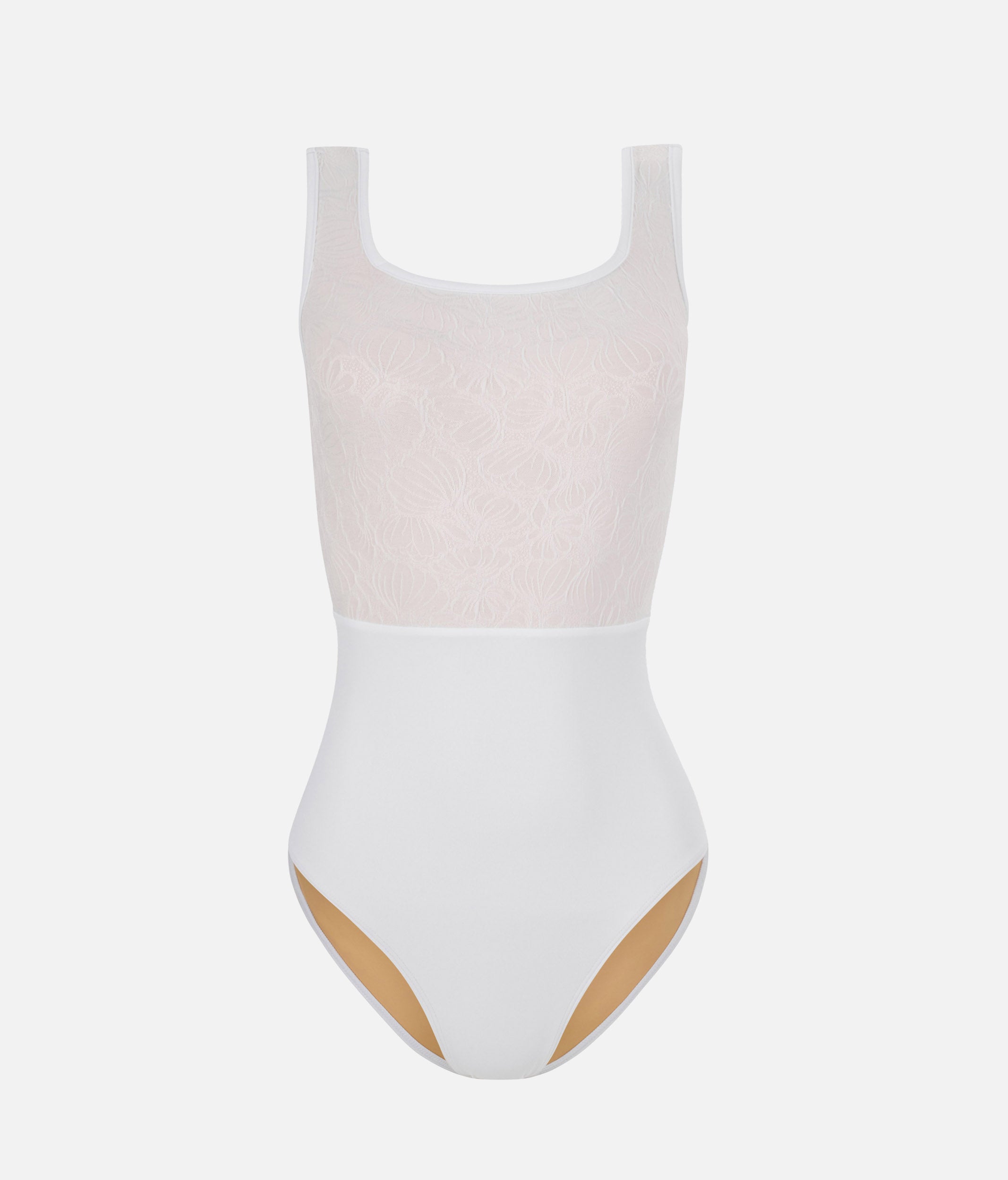 Luxury Floral Dance Leotard with Supportive Square Neck - FLORA PEARL WHITE