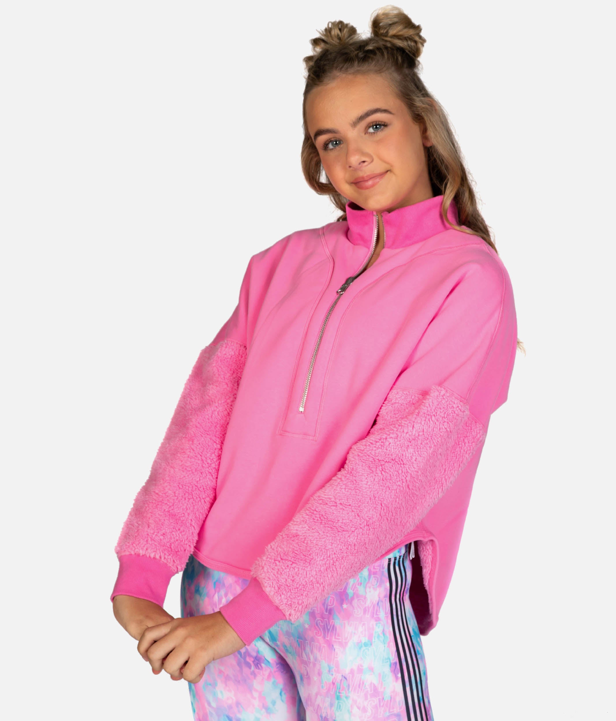 Girls Half -Zip, Warm-up Fleece Sweatshirt - GLOW UP