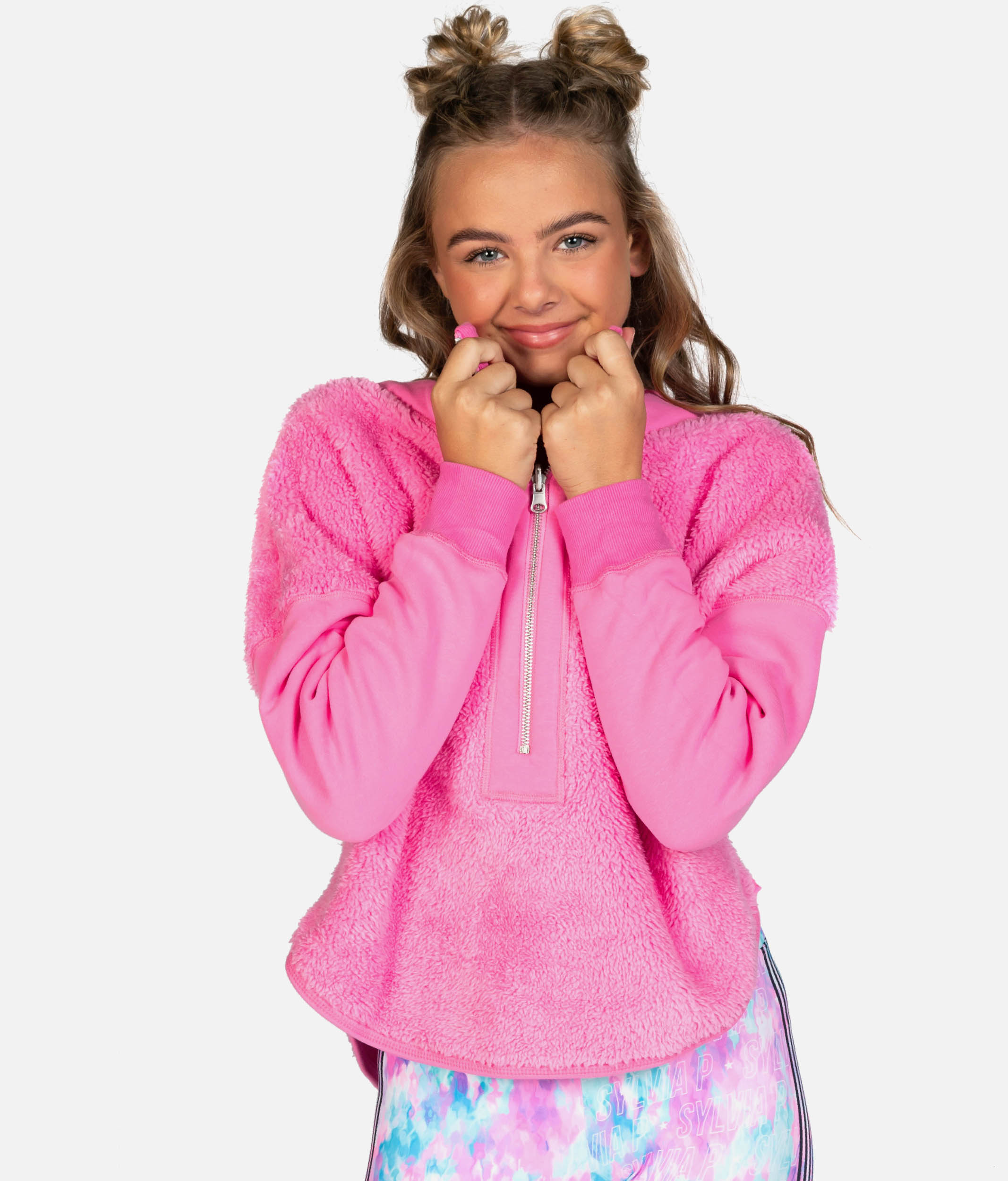 Girls Half -Zip, Warm-up Fleece Sweatshirt - GLOW UP