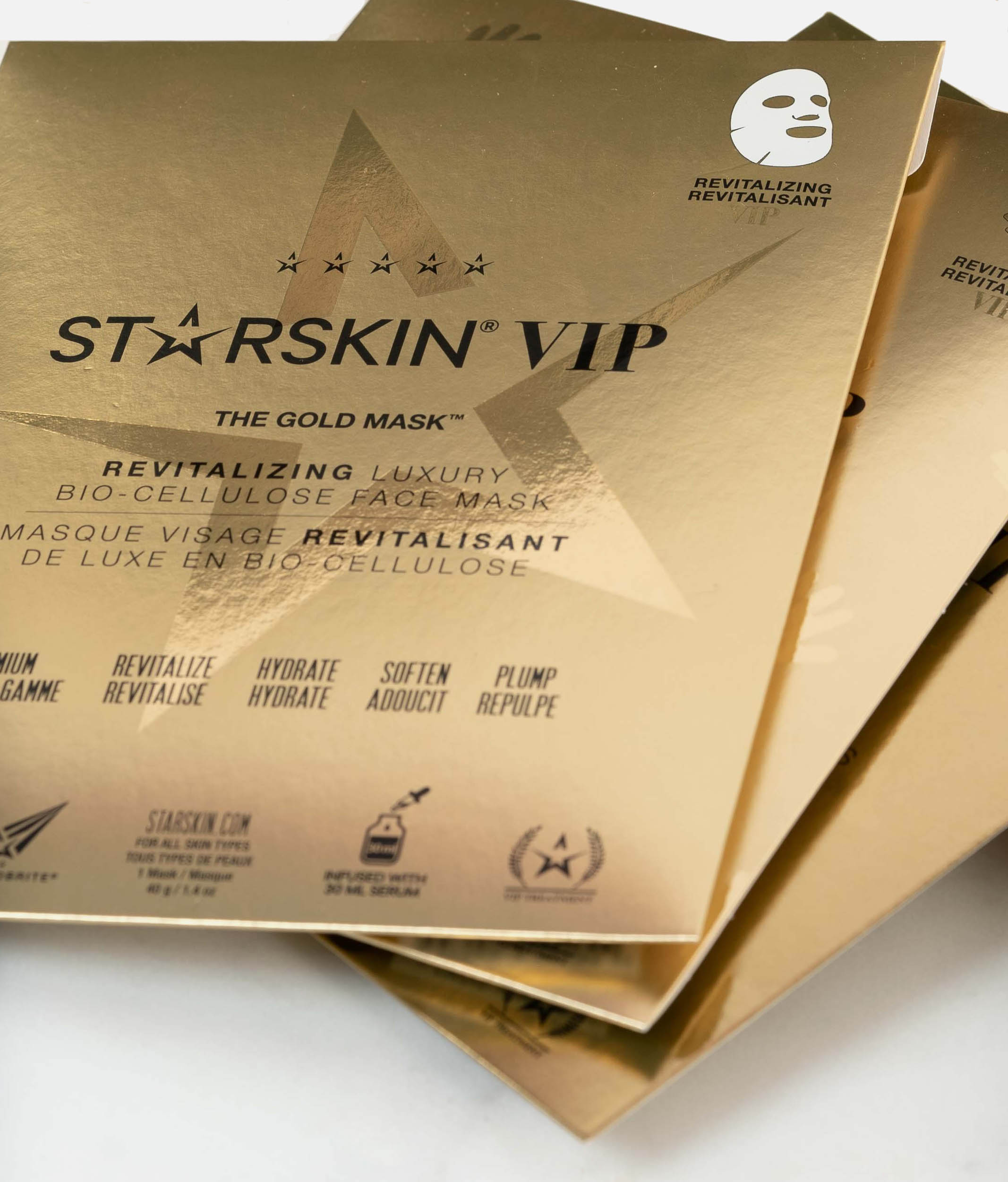 VIP THE GOLD MASK 3+1 Set, Luxury Bio-Cellulose Hydrating Face Mask