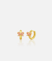 18K Gold Plated Girls Huggie Earrings, Pink Bow Earlets