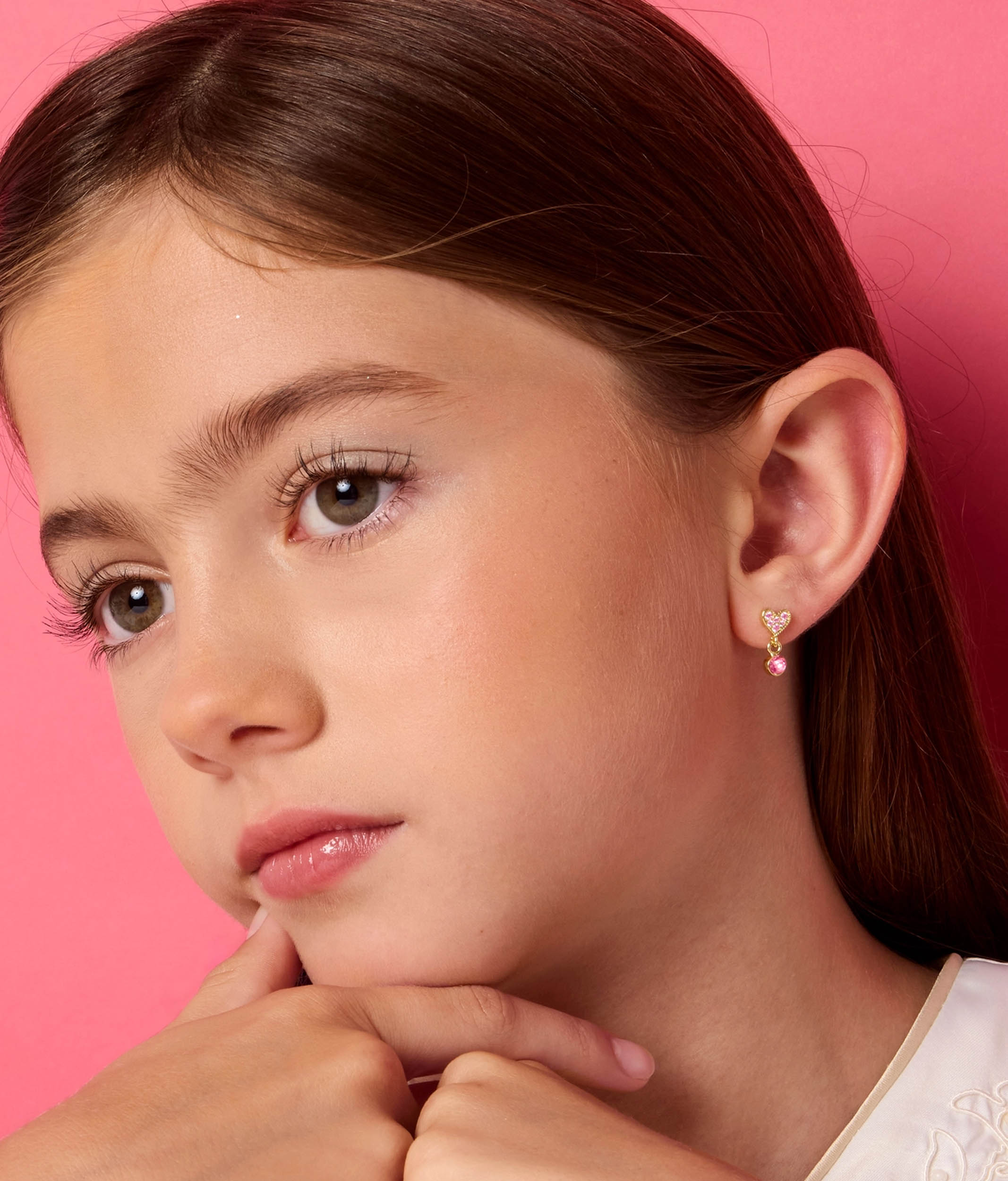 Little Luxe Drop Earrings, Little Heart with Pink Cubic Zirconia