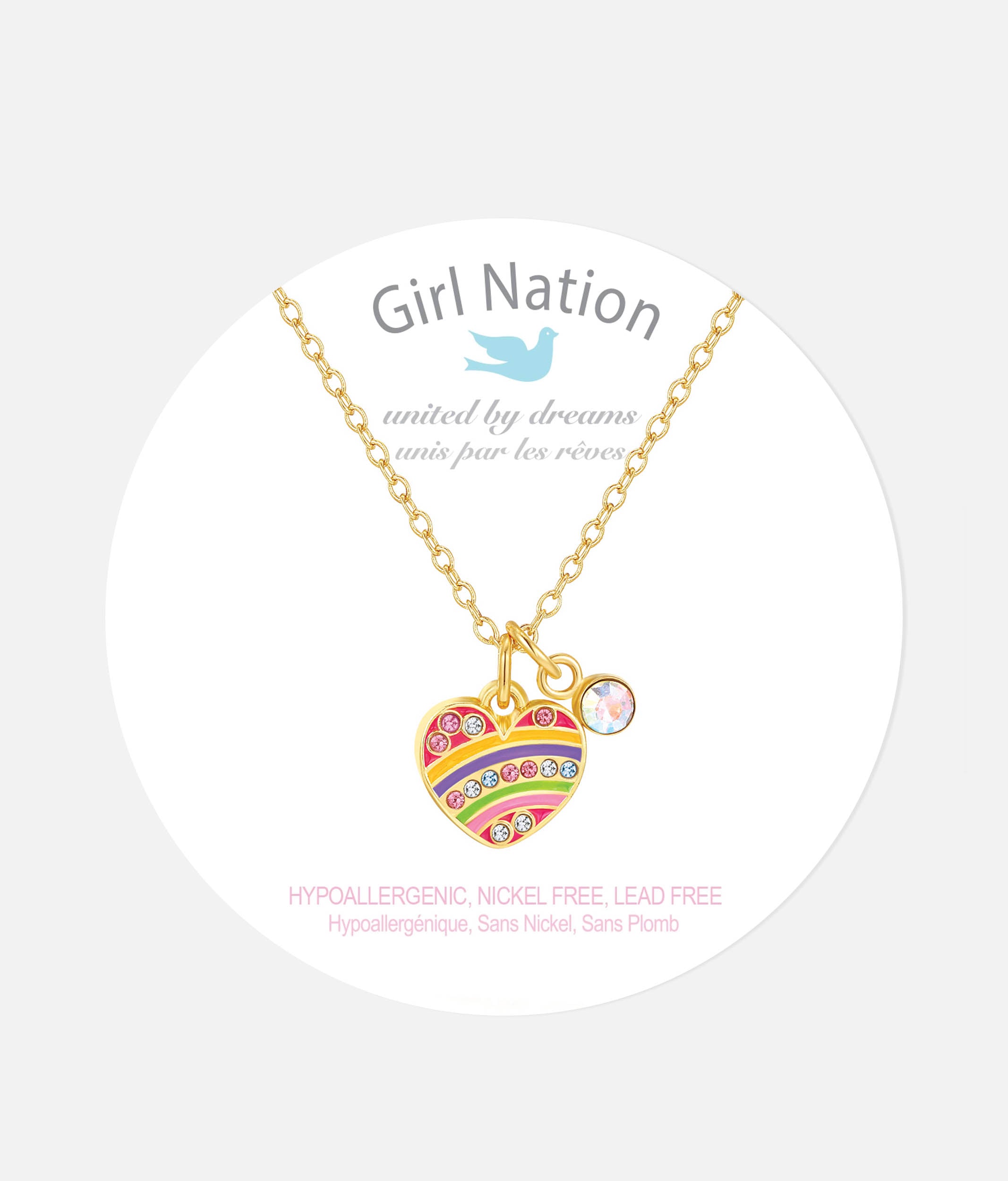 Girls Necklace, Crystal Rainbow Heart - Sweet Petite