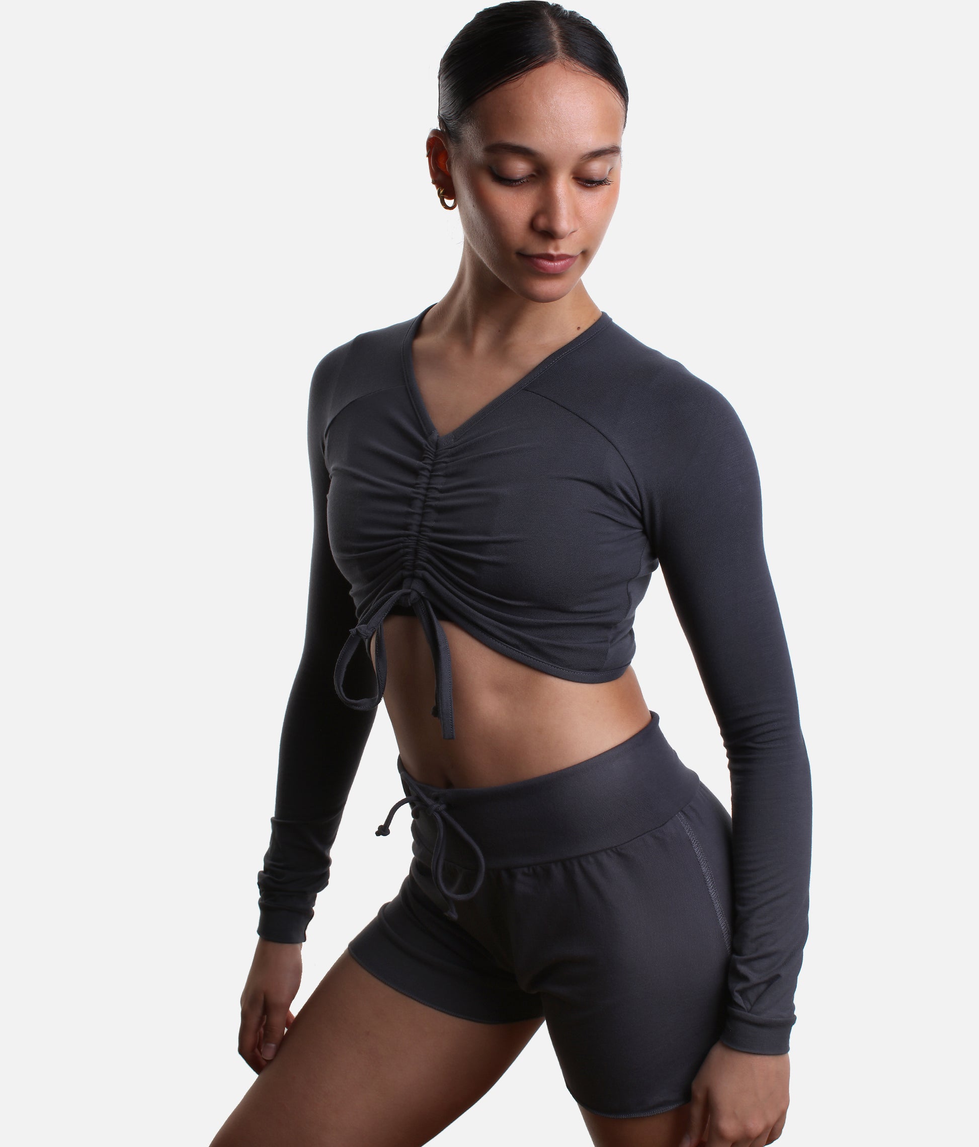 Bamboo Ruched Cropped Ballet Warm-Up Top - ICHIKA