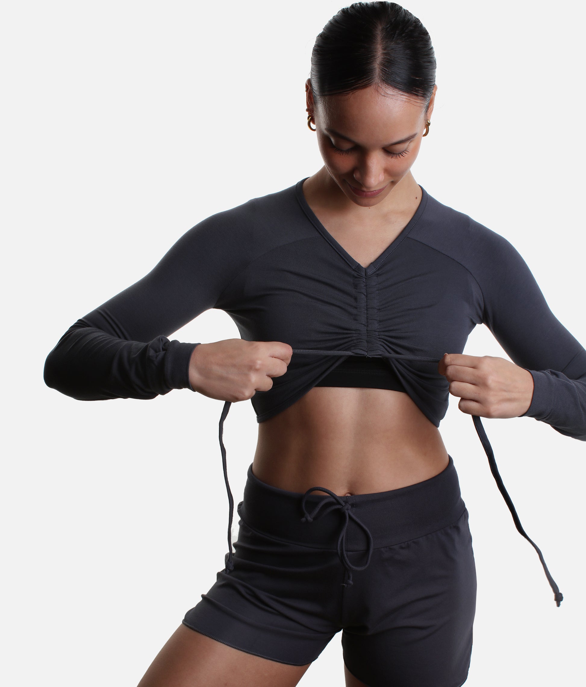 Bamboo Ruched Cropped Ballet Warm-Up Top - ICHIKA