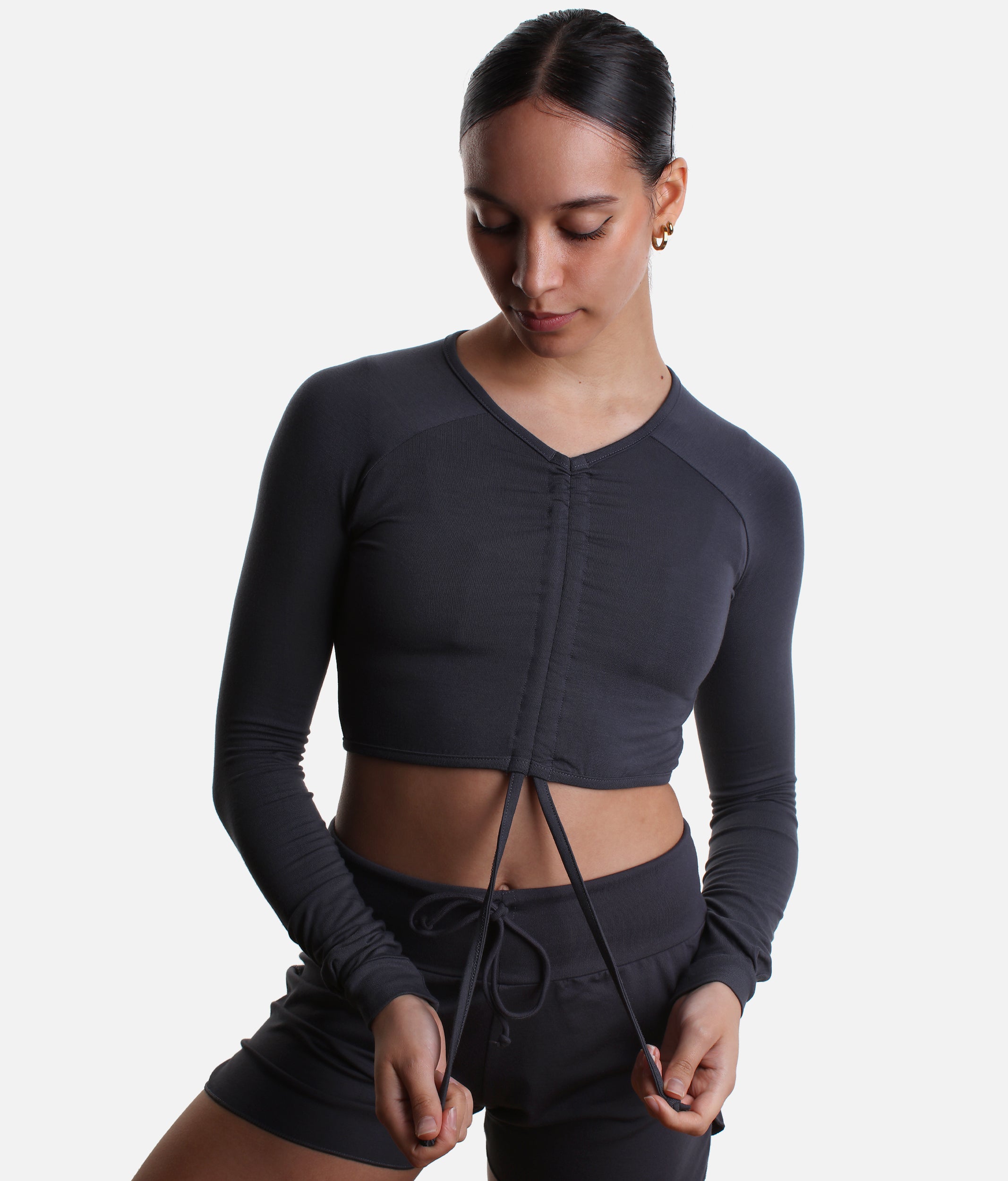 Bamboo Ruched Cropped Ballet Warm-Up Top - ICHIKA