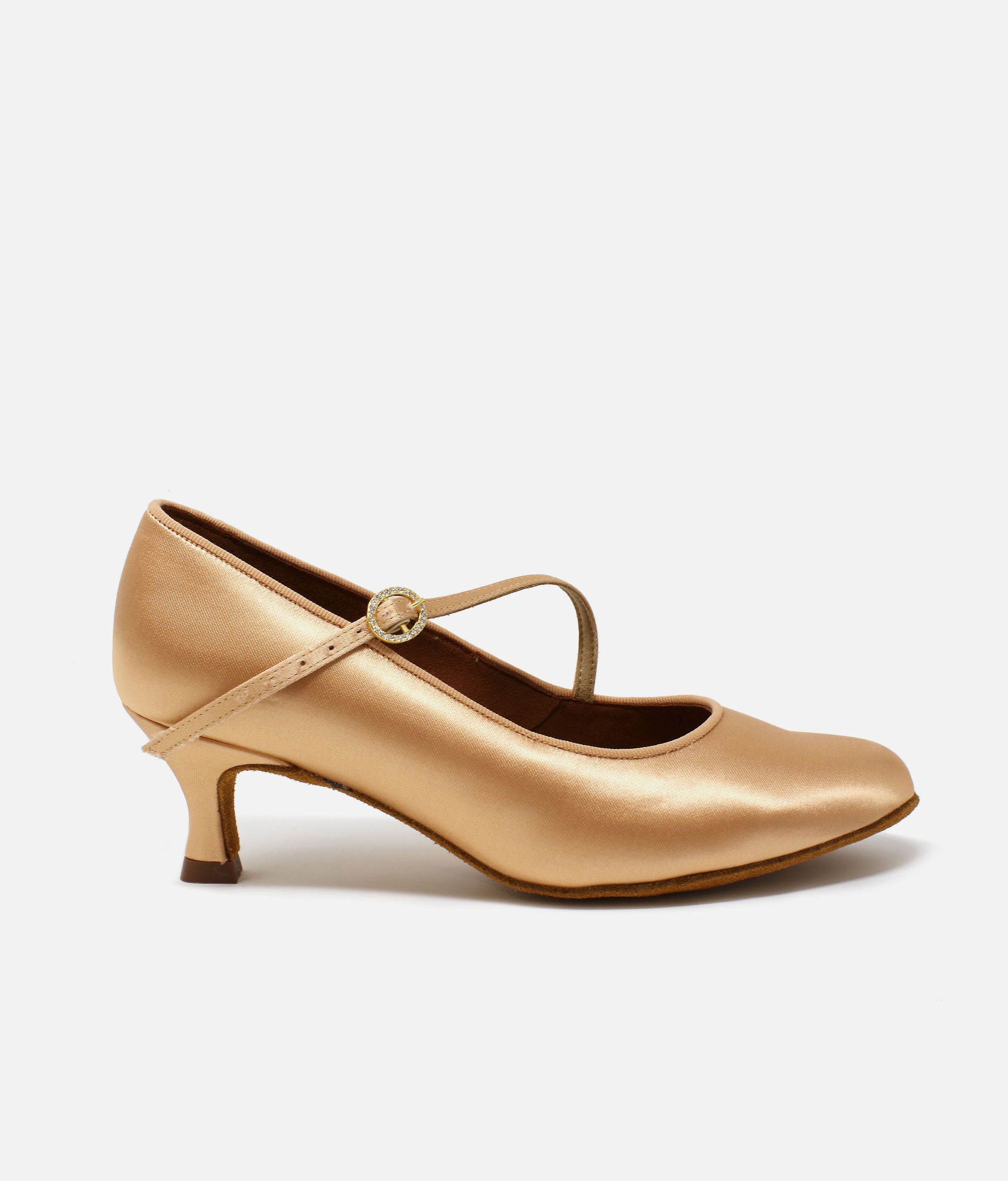 Round Toe Single Strap Satin Ballroom Dance Shoes, Slim Flare Heel - ICS RT 2
