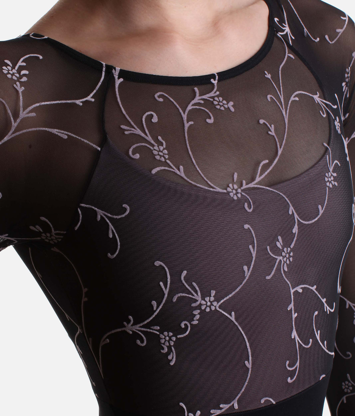 Imma Floral Long Sleeve Ballet Leotard, Classic Black - 31743