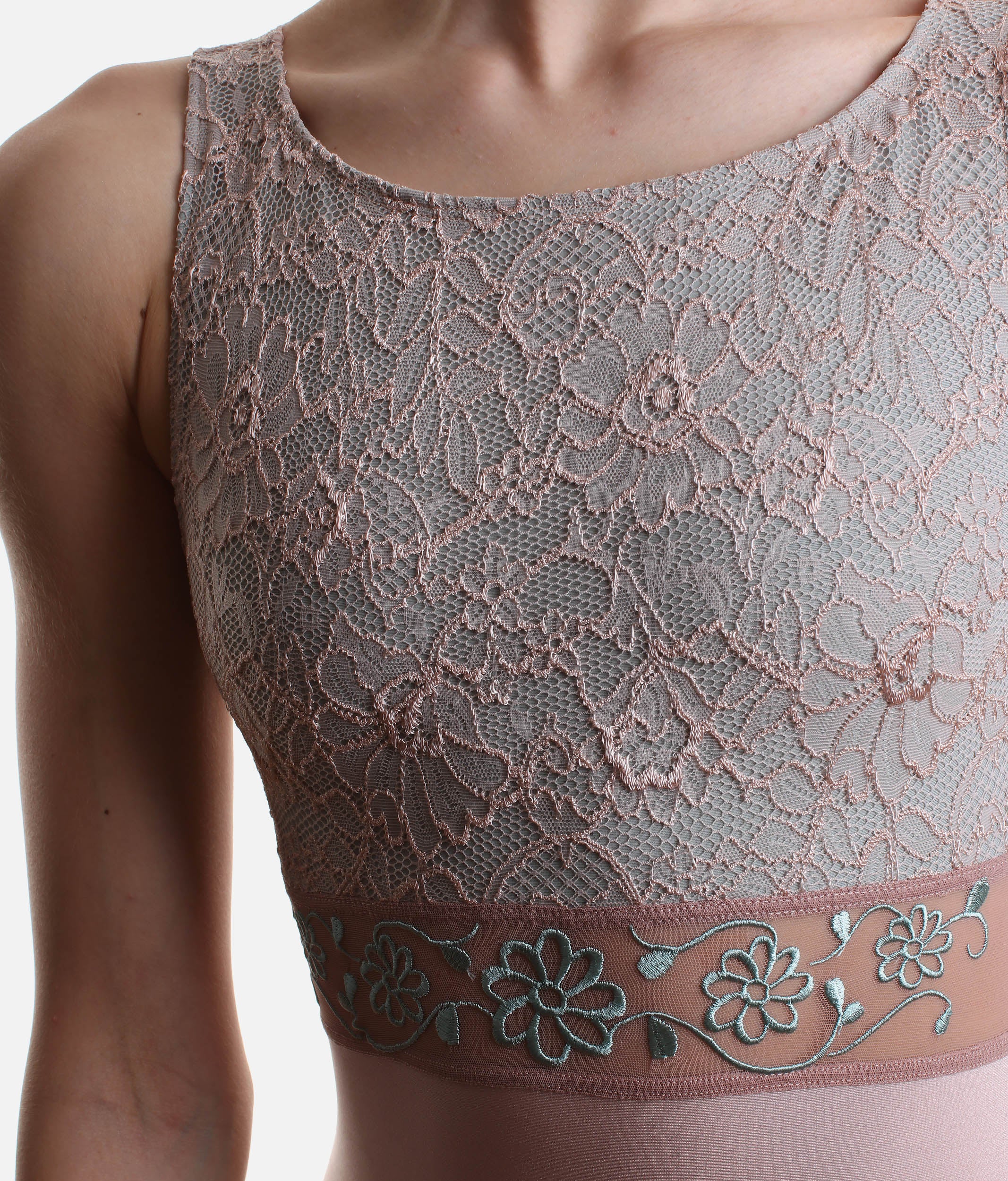 Sleveless Ballet Leotard with Floral Lace & Open Back - IRIS GL Rose