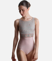 Sleveless Ballet Leotard with Floral Lace & Open Back - IRIS GL Rose