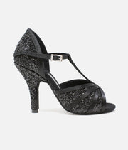 T-Bar Latin Dance Sandals with Diamante Buckle & Suede Sole - ISLA