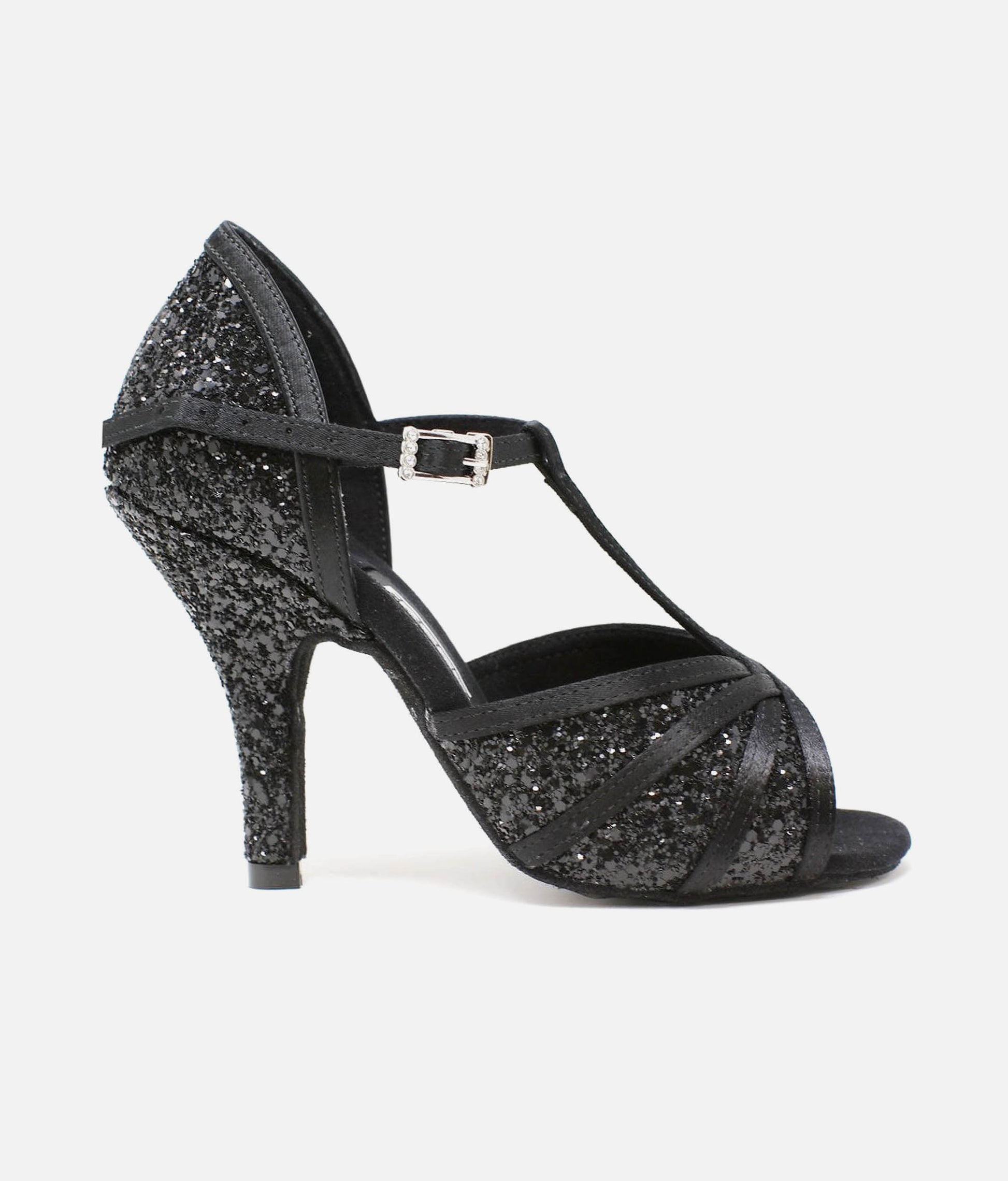 T-Bar Latin Dance Sandals with Diamante Buckle & Suede Sole - ISLA