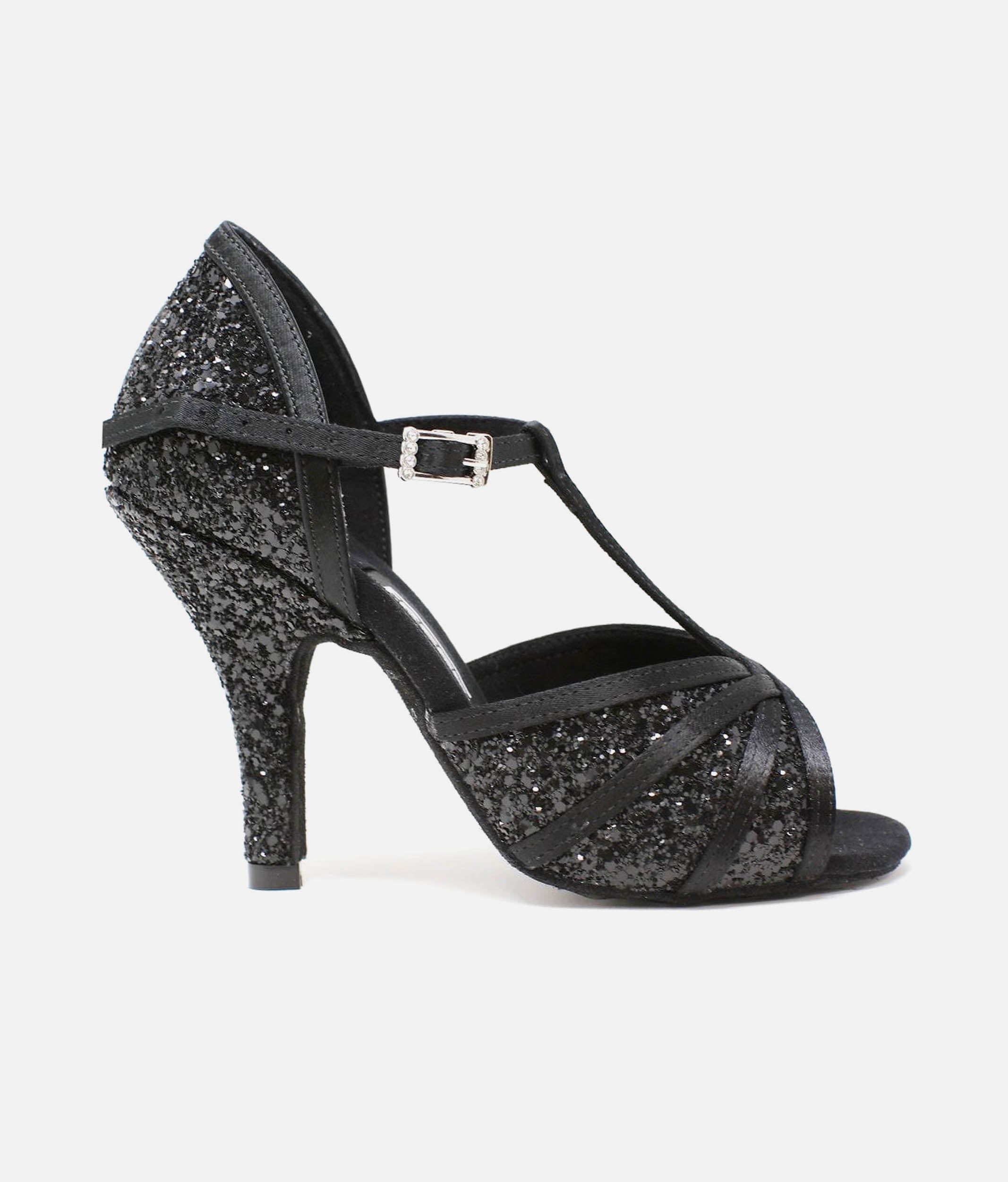 T-Bar Latin Dance Sandals with Diamante Buckle & Suede Sole - ISLA