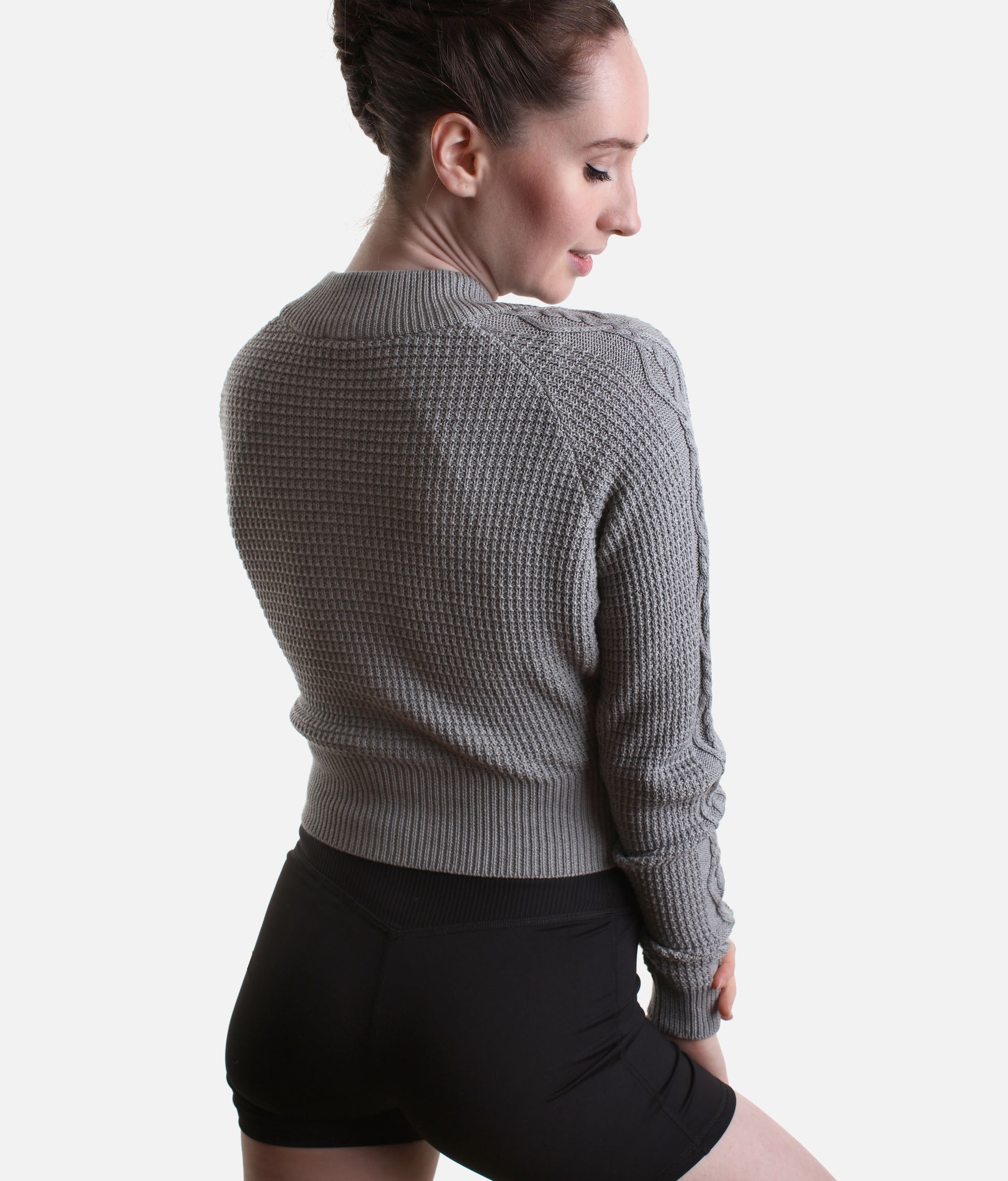 Emilia Cable Knit Zip Warm-Up Jacket, Grey Marle - J13004