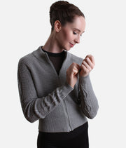 Emilia Cable Knit Zip Warm-Up Jacket, Grey Marle - J13004