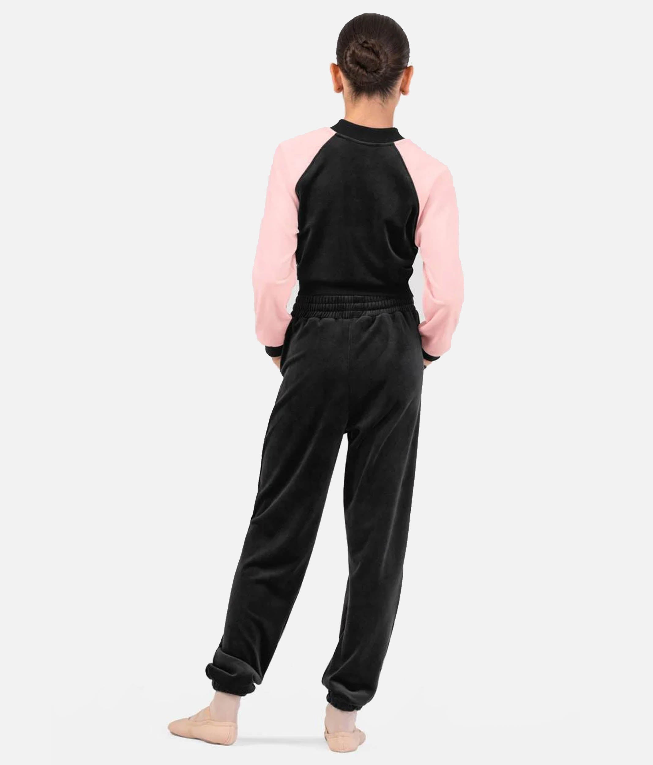 Girls Velvet Bomber Jacket, Soft Contrast Sleeve Dance Warm-Up - J13002C