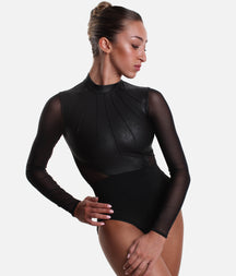Arcacia Long Sleeve Leather Look Leotard - L 0539