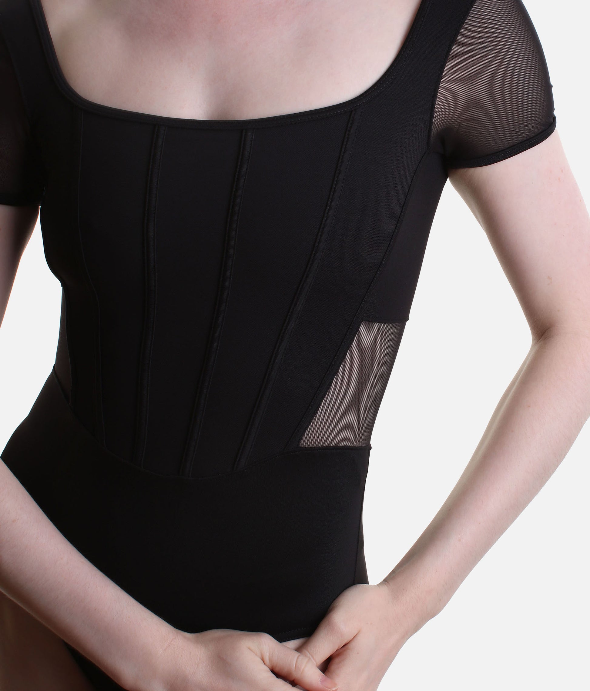 Mia Scoop Back Leotard, Mesh Cap Sleeves - L20011B