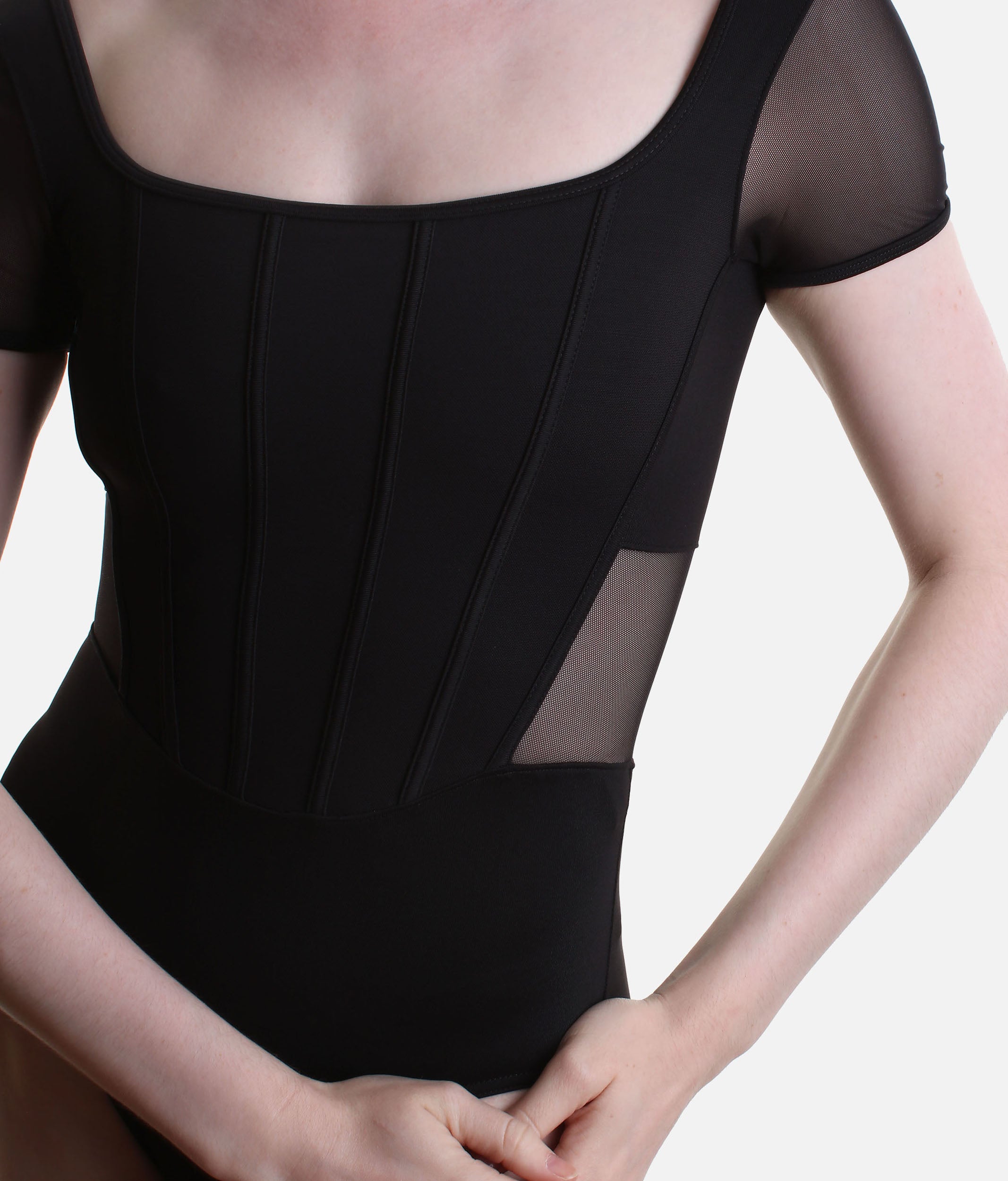Mia Scoop Back Leotard, Mesh Cap Sleeves - L20011B