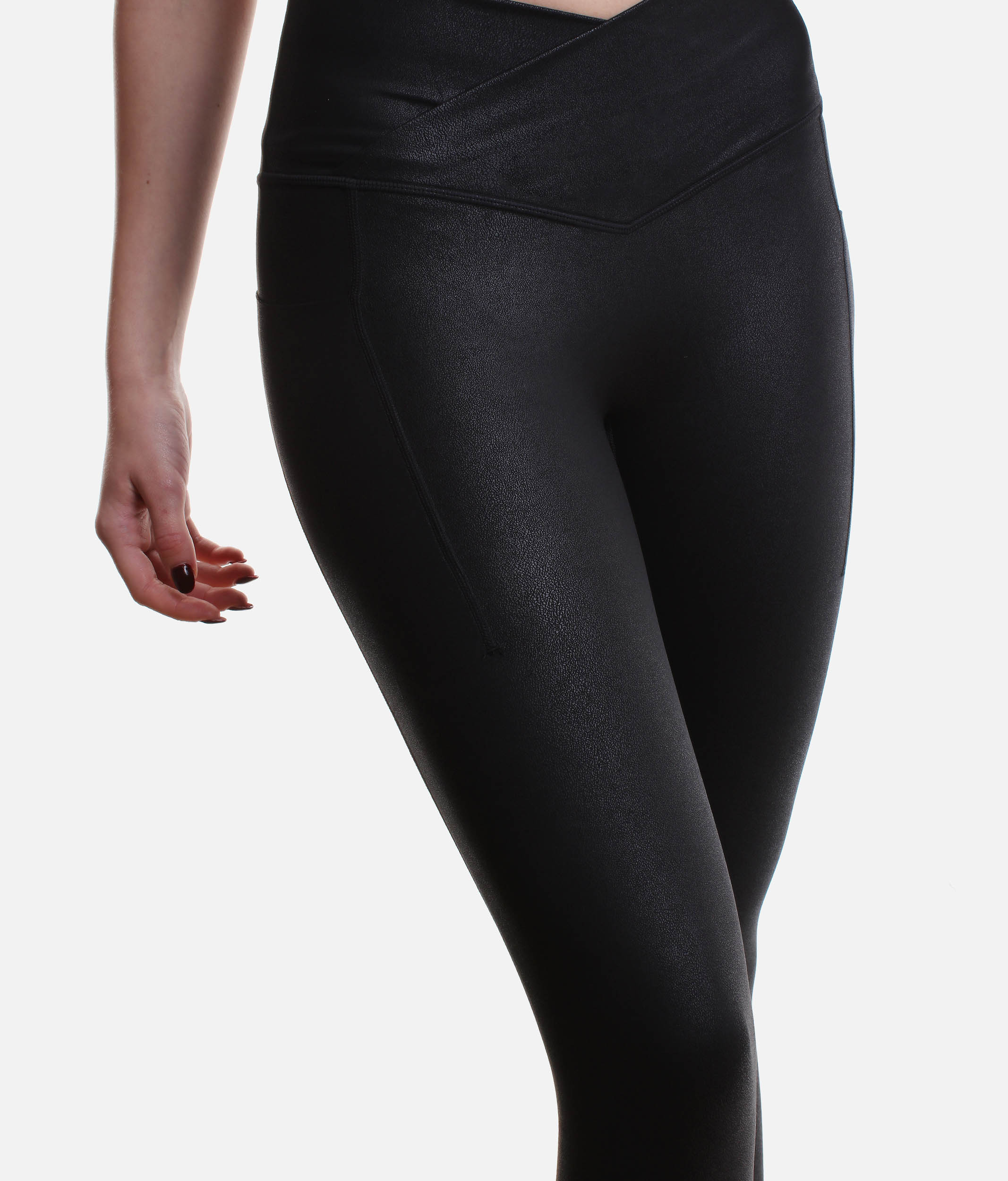 Sculpt Crisscross Hourglass Faux LEATHER LEGGINGS with Pockets