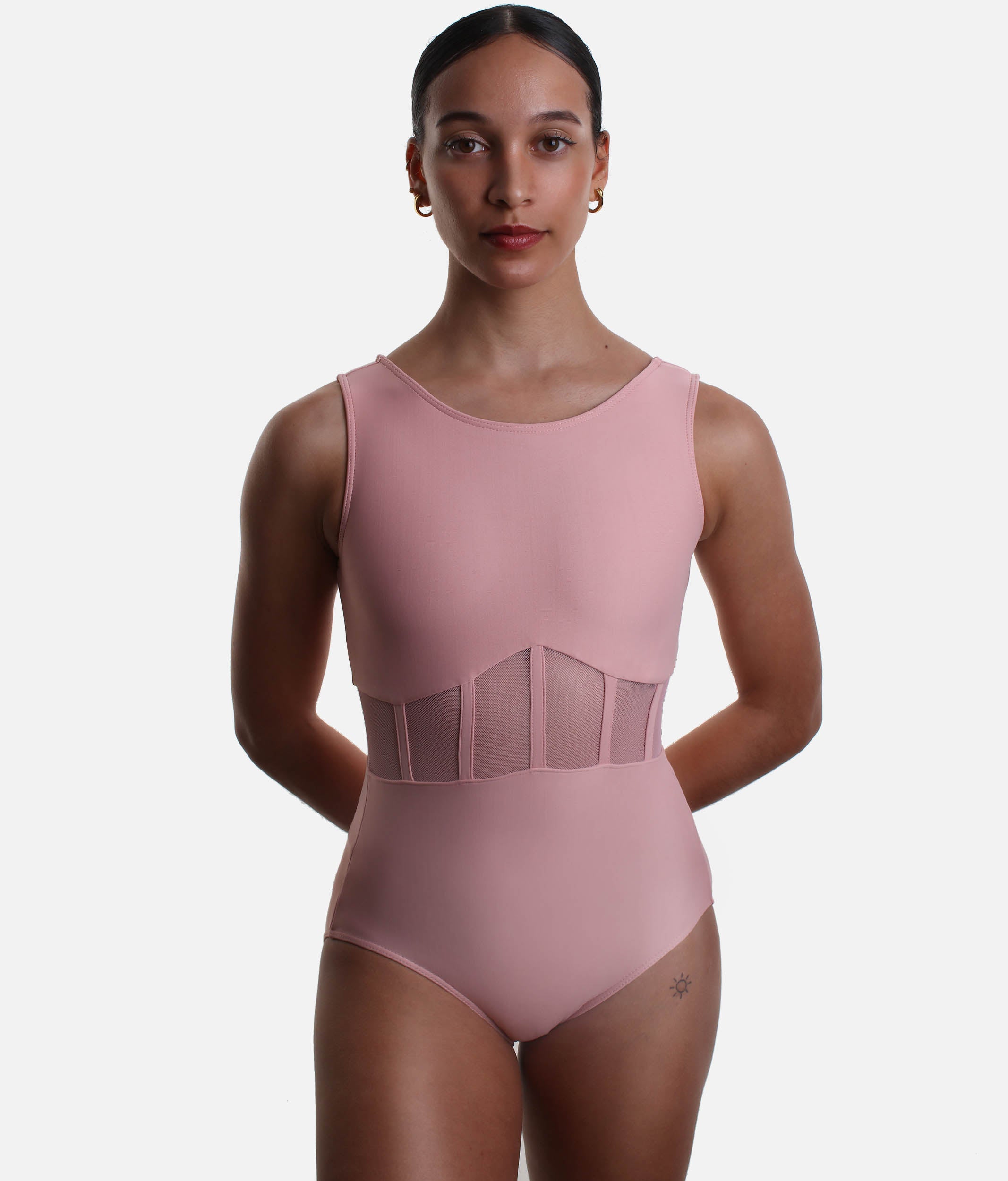 Premium Mesh Detail Dance Leotard, Sleeveless Compression Fit - LS47