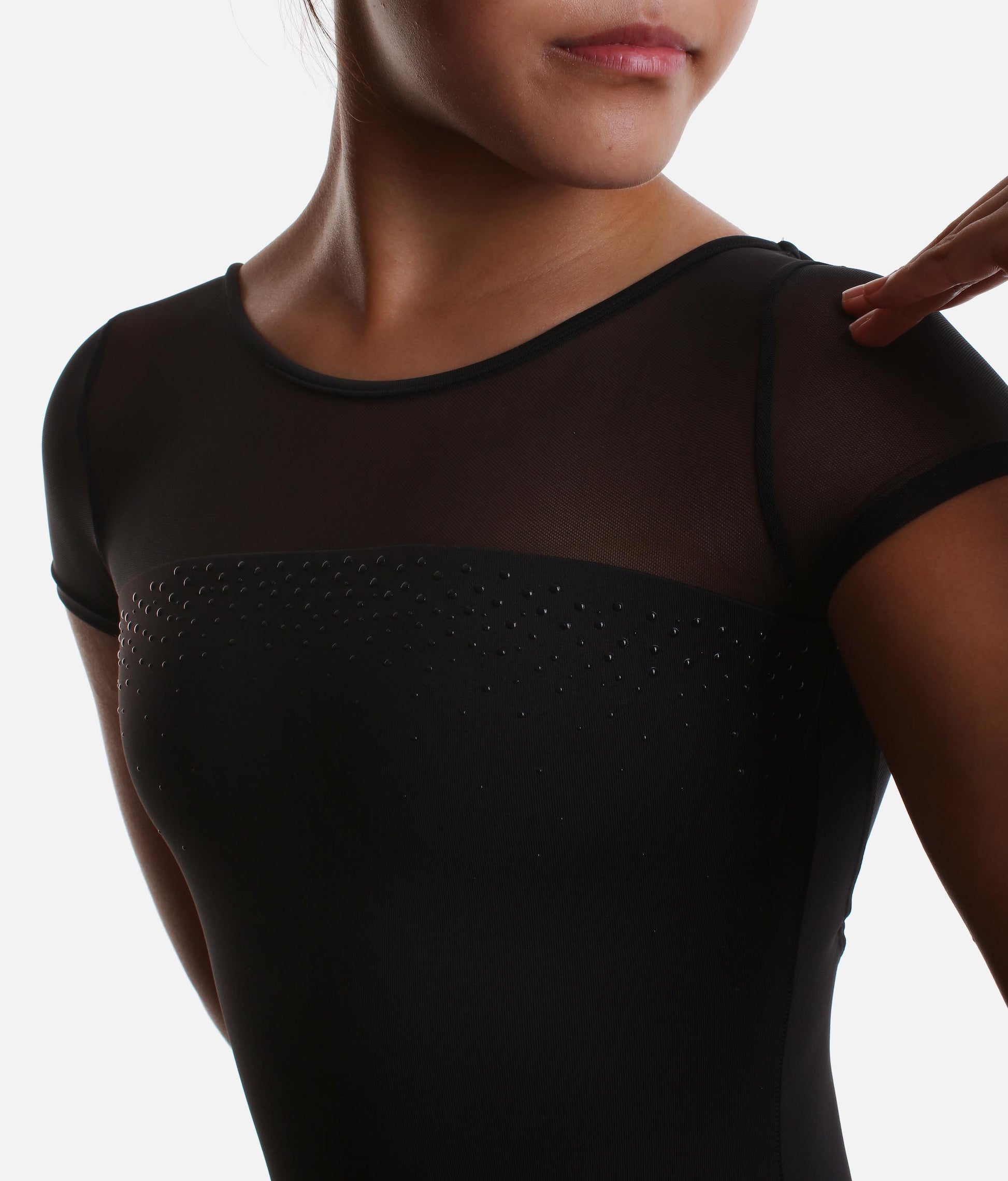 Girls Short Sleeve Printed Leotard with Triple Cross Back Detail - M20008C