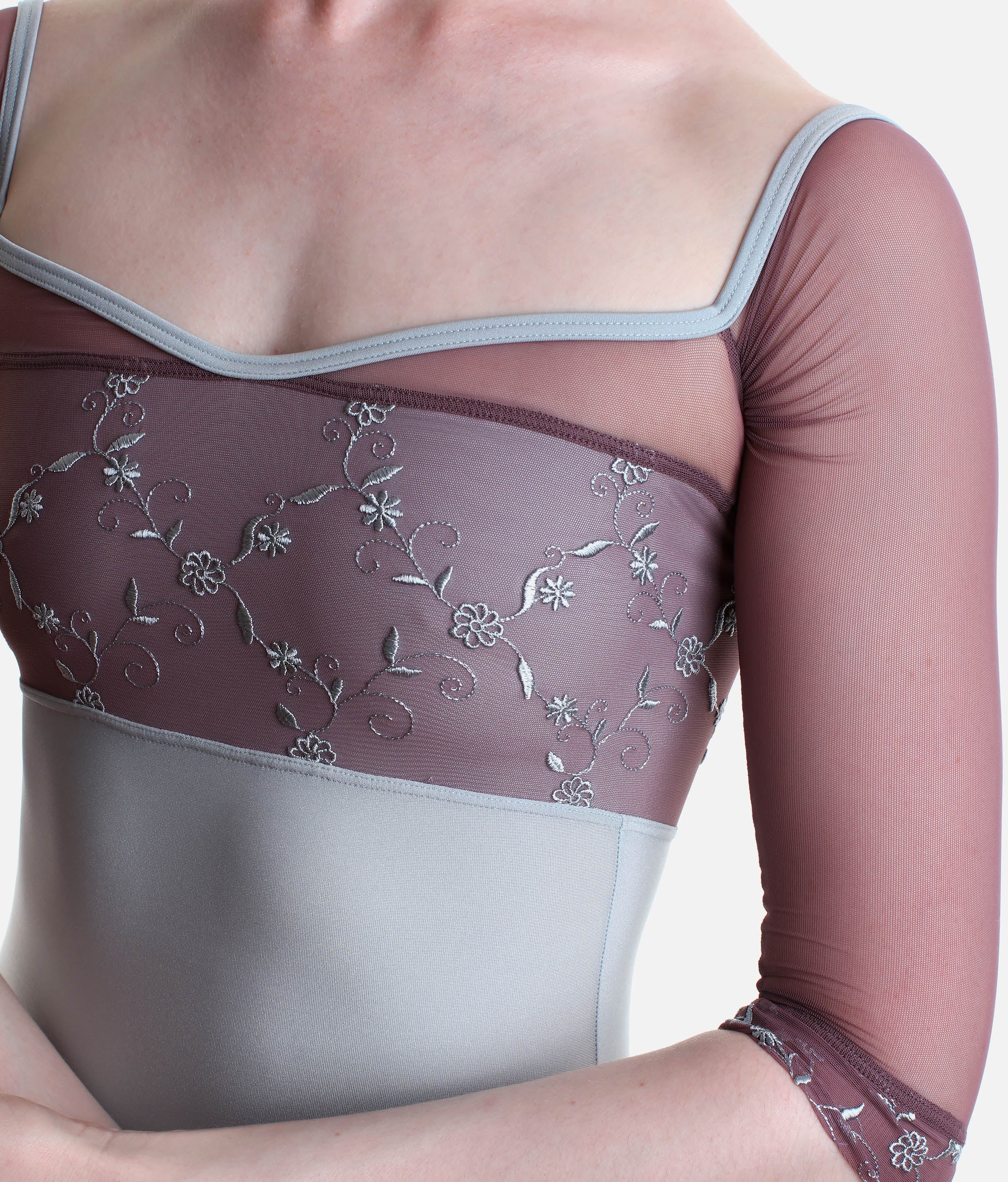 Professional Ballet Leotard with Contrast Neckline - MANIA CL Silver