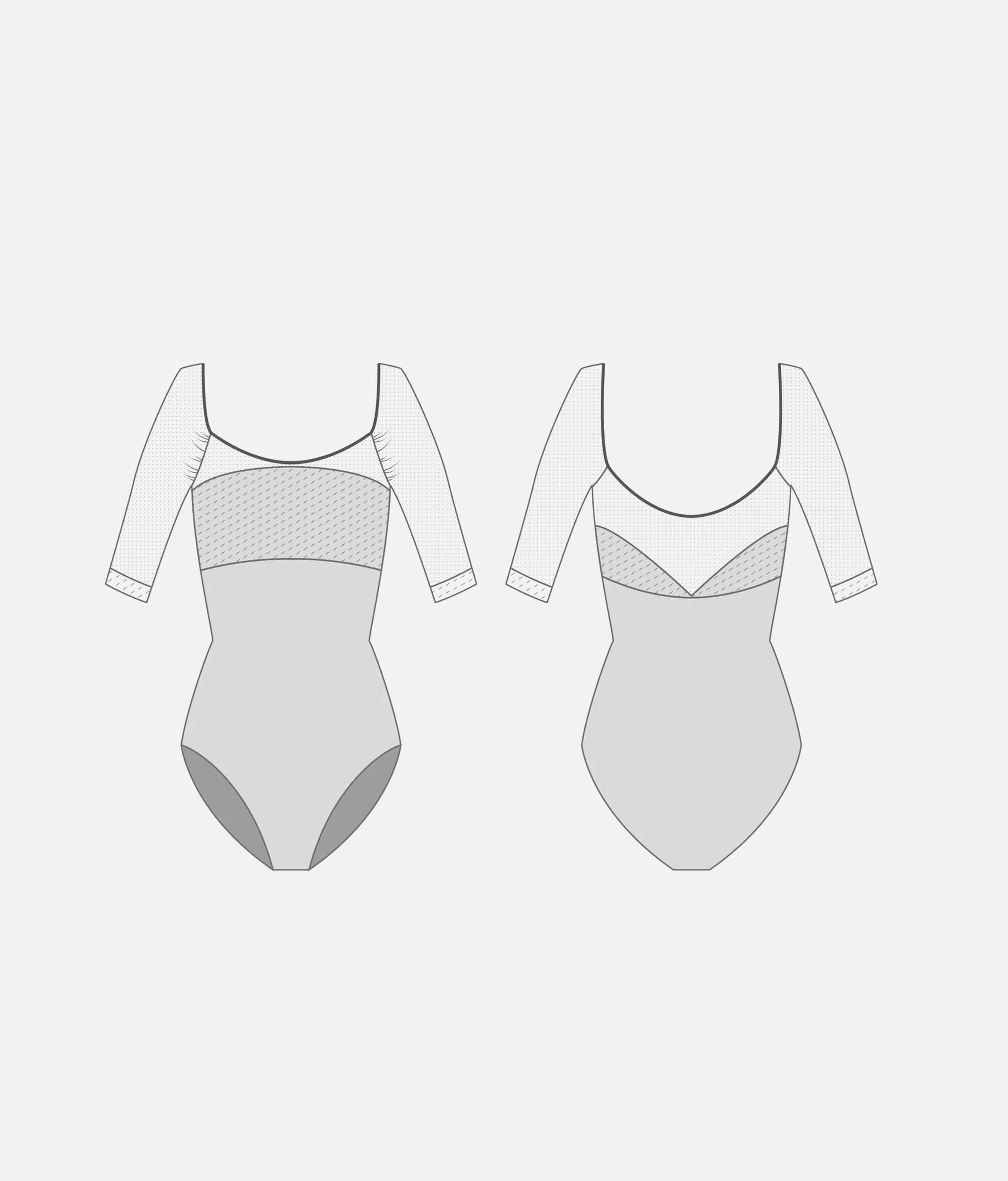 Professional Ballet Leotard with Contrast Neckline - MANIA CL Silver