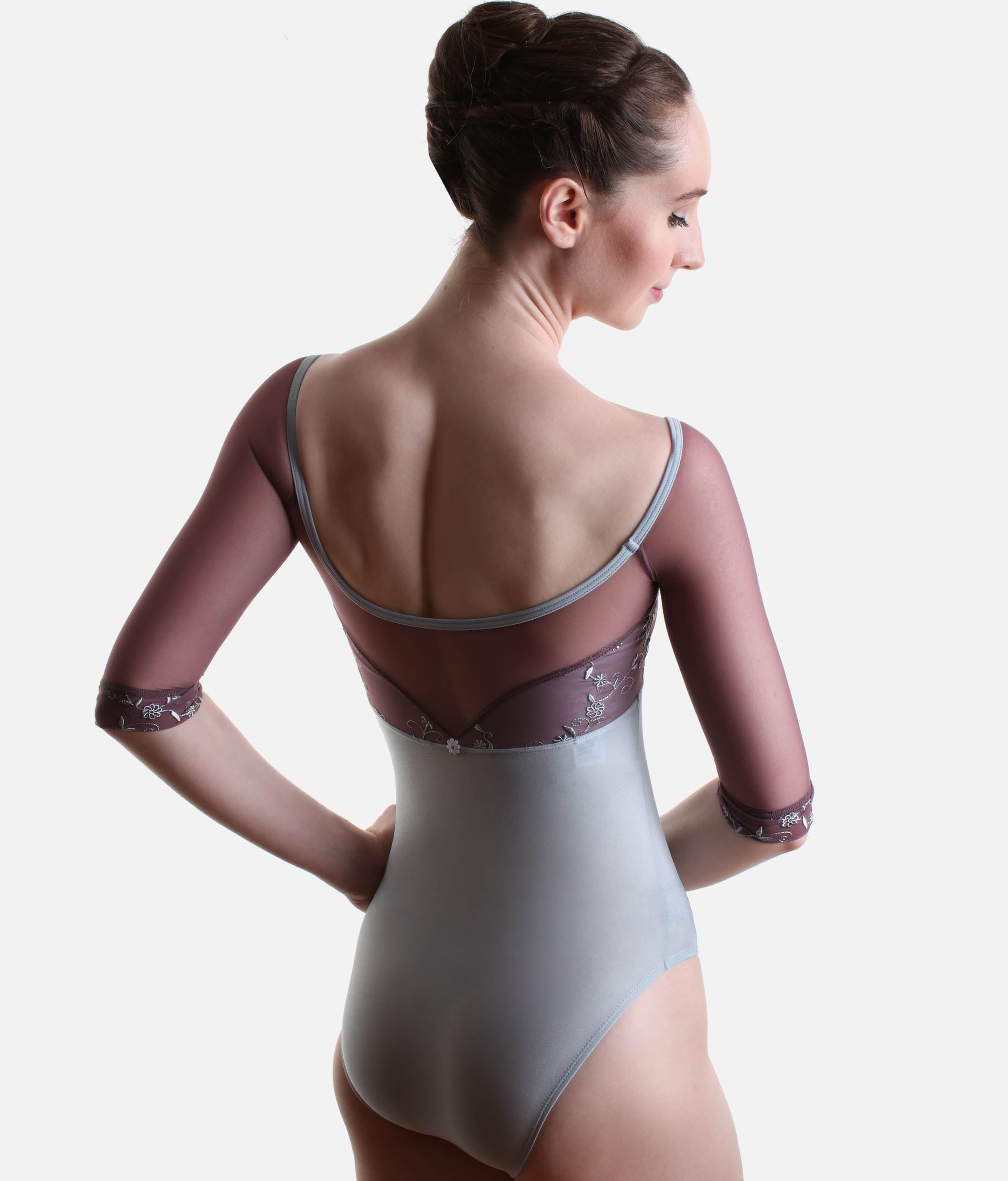 Professional Ballet Leotard with Contrast Neckline - MANIA CL Silver