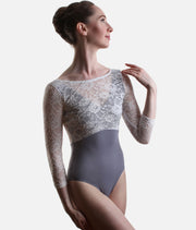 PENELOPE BLUE Ballet Leotard, Floral Lace & Elegant Open Back
