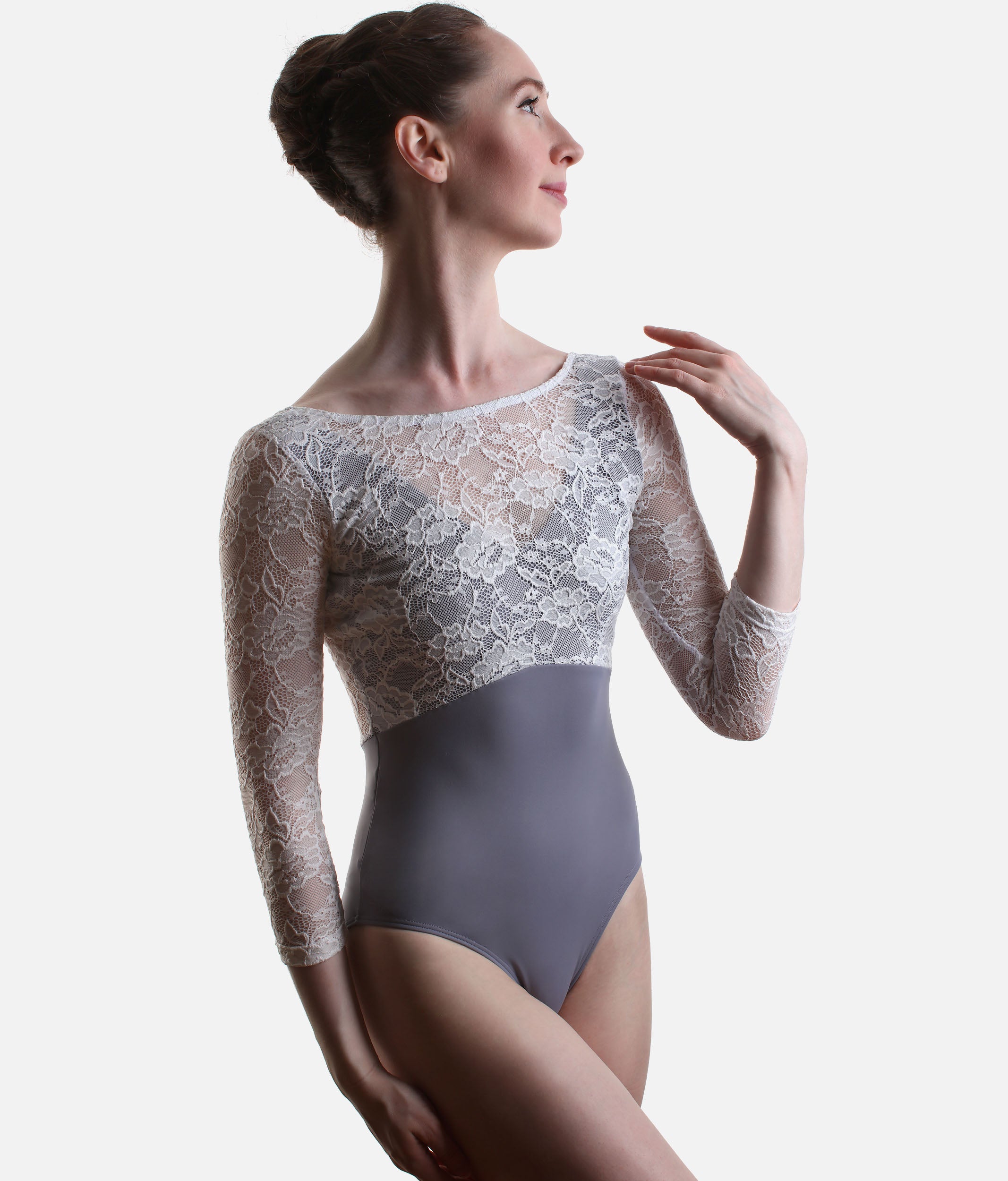 PENELOPE BLUE Ballet Leotard, Floral Lace & Elegant Open Back