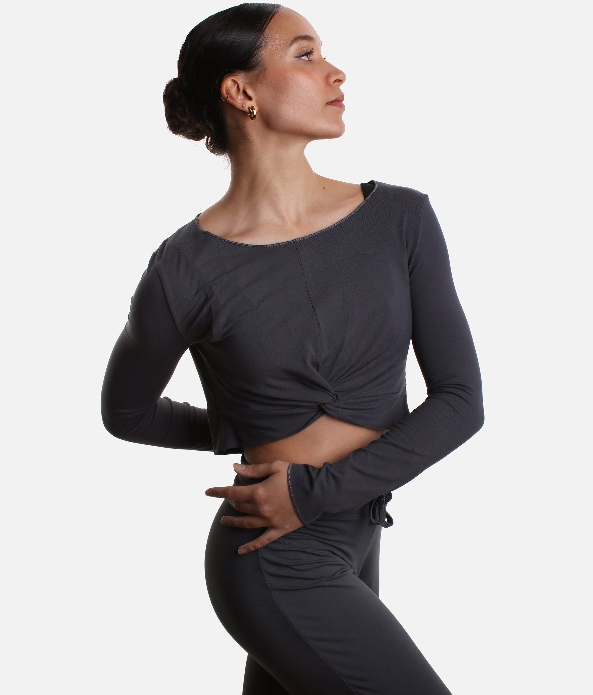 Bamboo Twist Front Dance Warm-Up Crop Top - MEGUMI