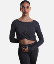 Bamboo Twist Front Dance Warm-Up Crop Top - MEGUMI