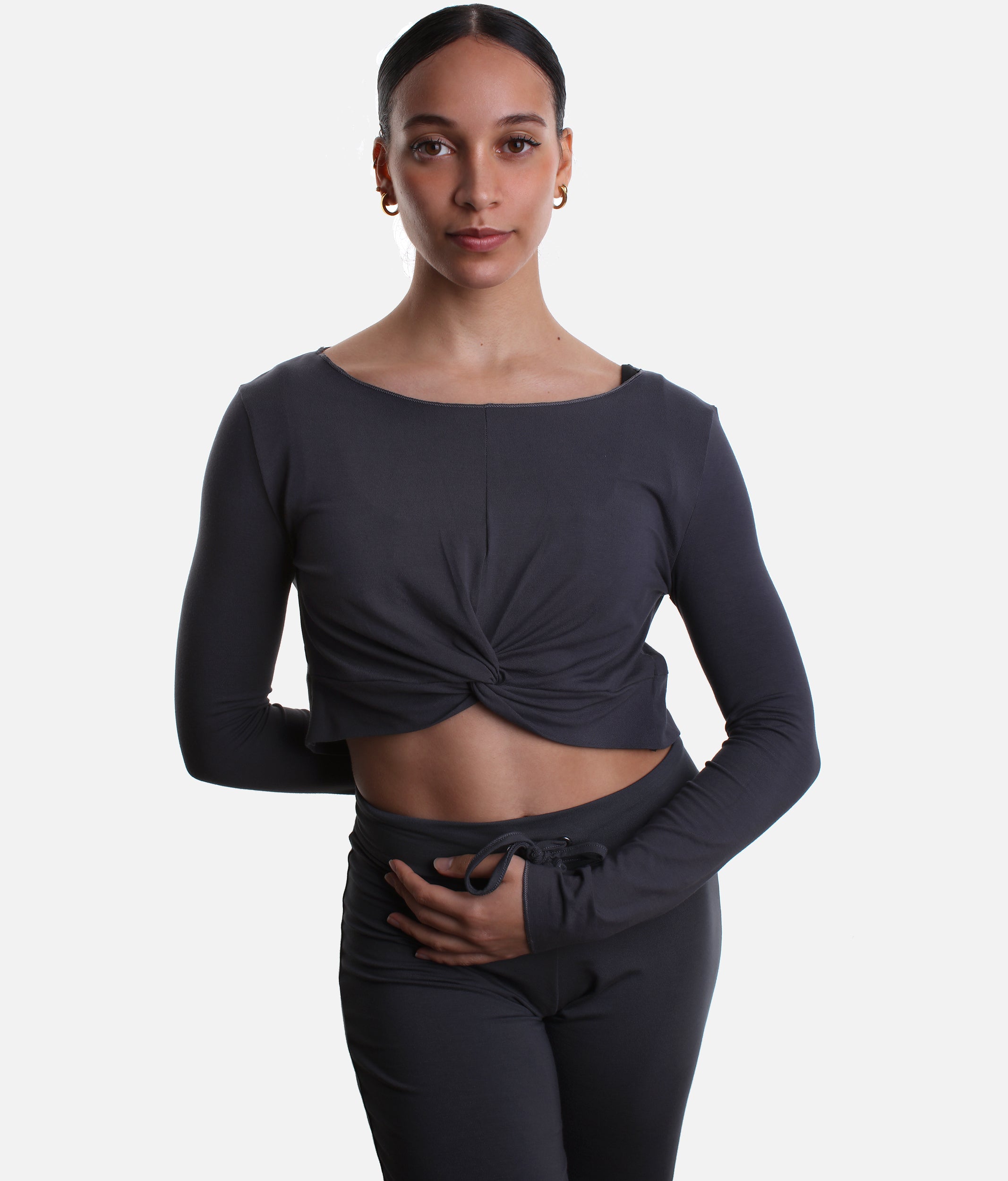 Bamboo Twist Front Dance Warm-Up Crop Top - MEGUMI