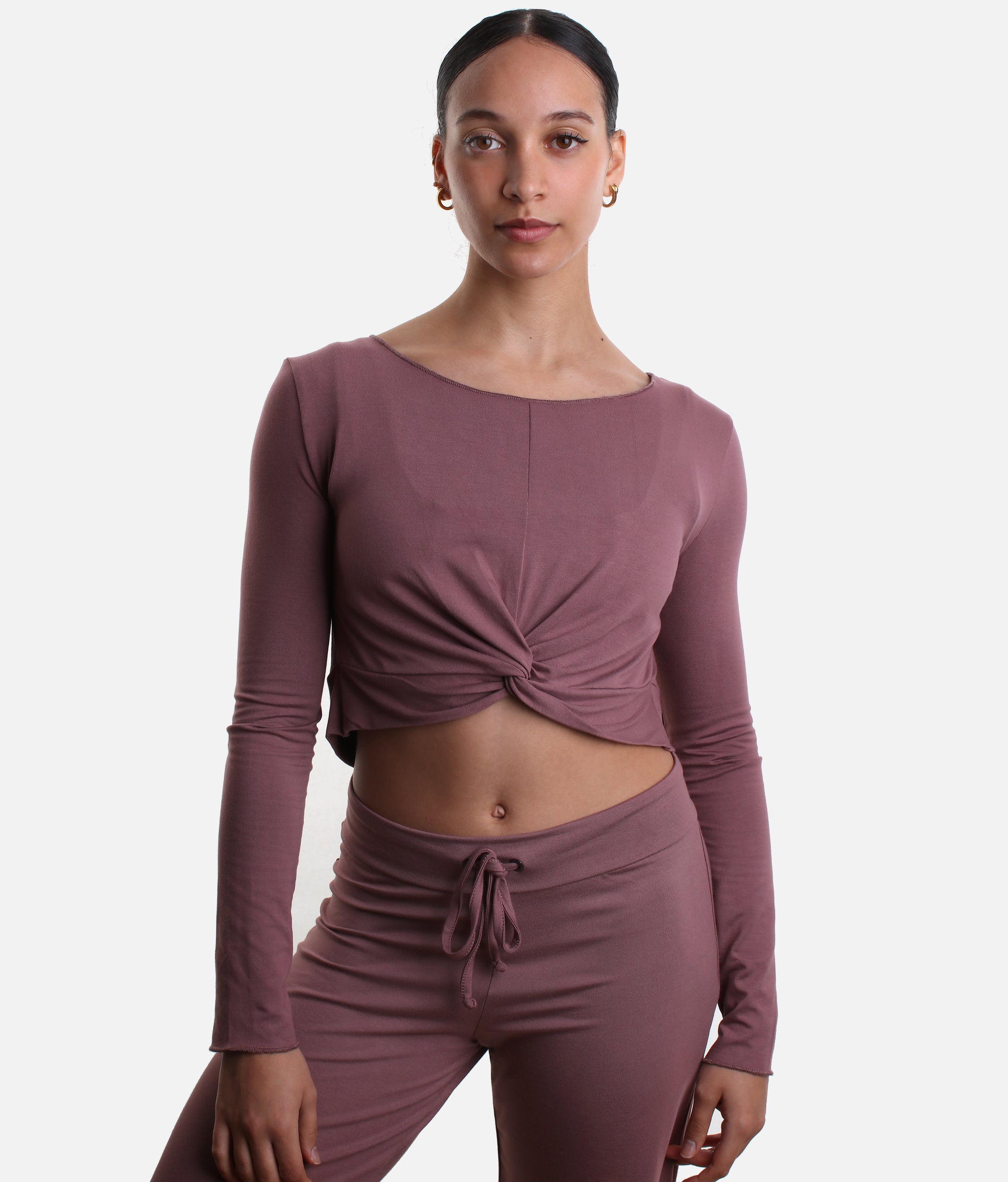 Bamboo Twist Front Dance Warm-Up Crop Top - MEGUMI