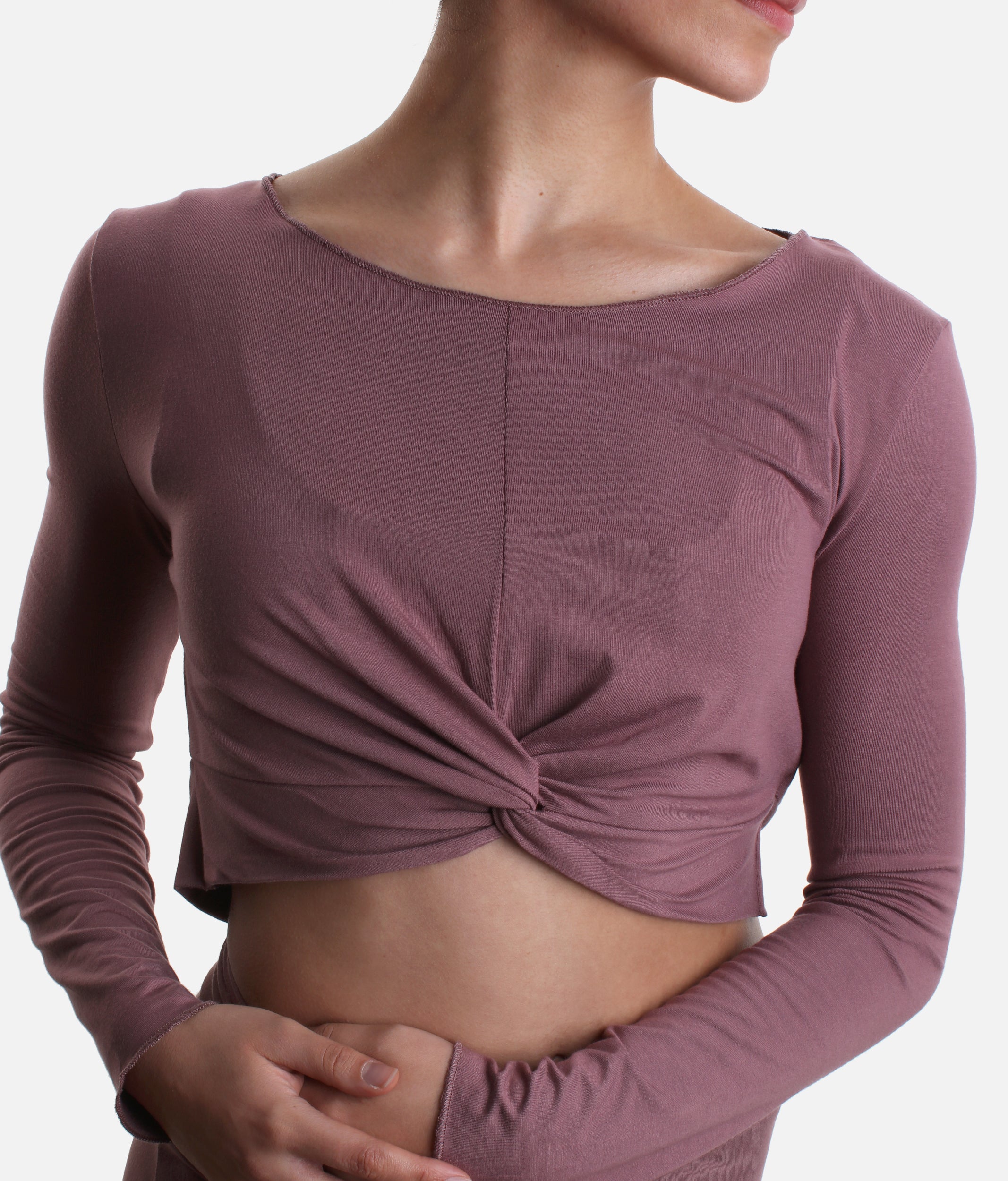 Bamboo Twist Front Dance Warm-Up Crop Top - MEGUMI