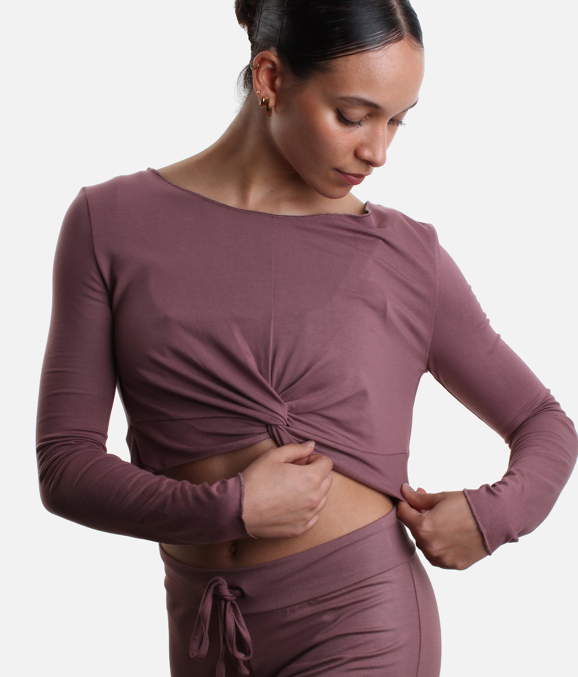 Bamboo Twist Front Dance Warm-Up Crop Top - MEGUMI
