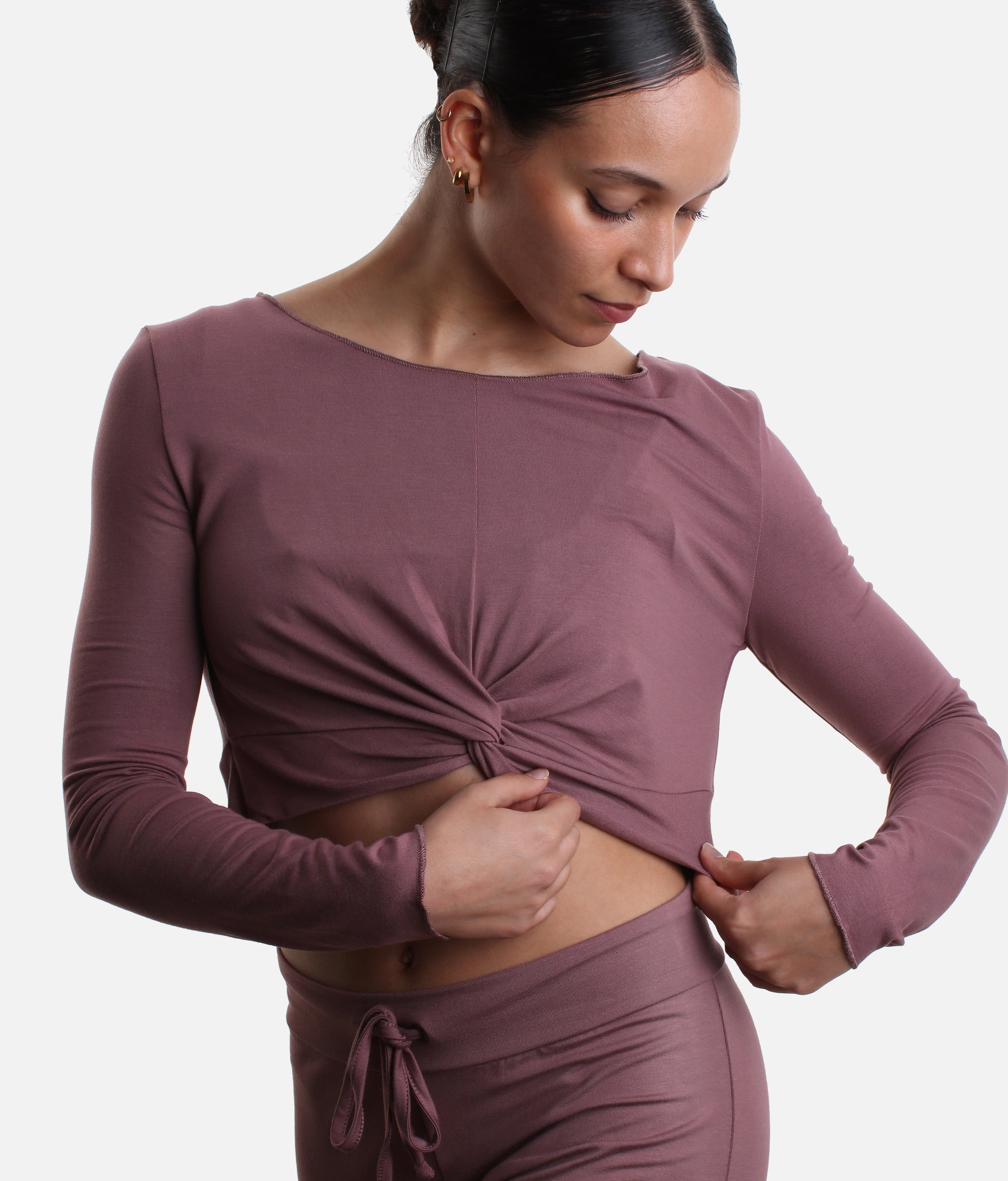 Bamboo Twist Front Dance Warm-Up Crop Top - MEGUMI