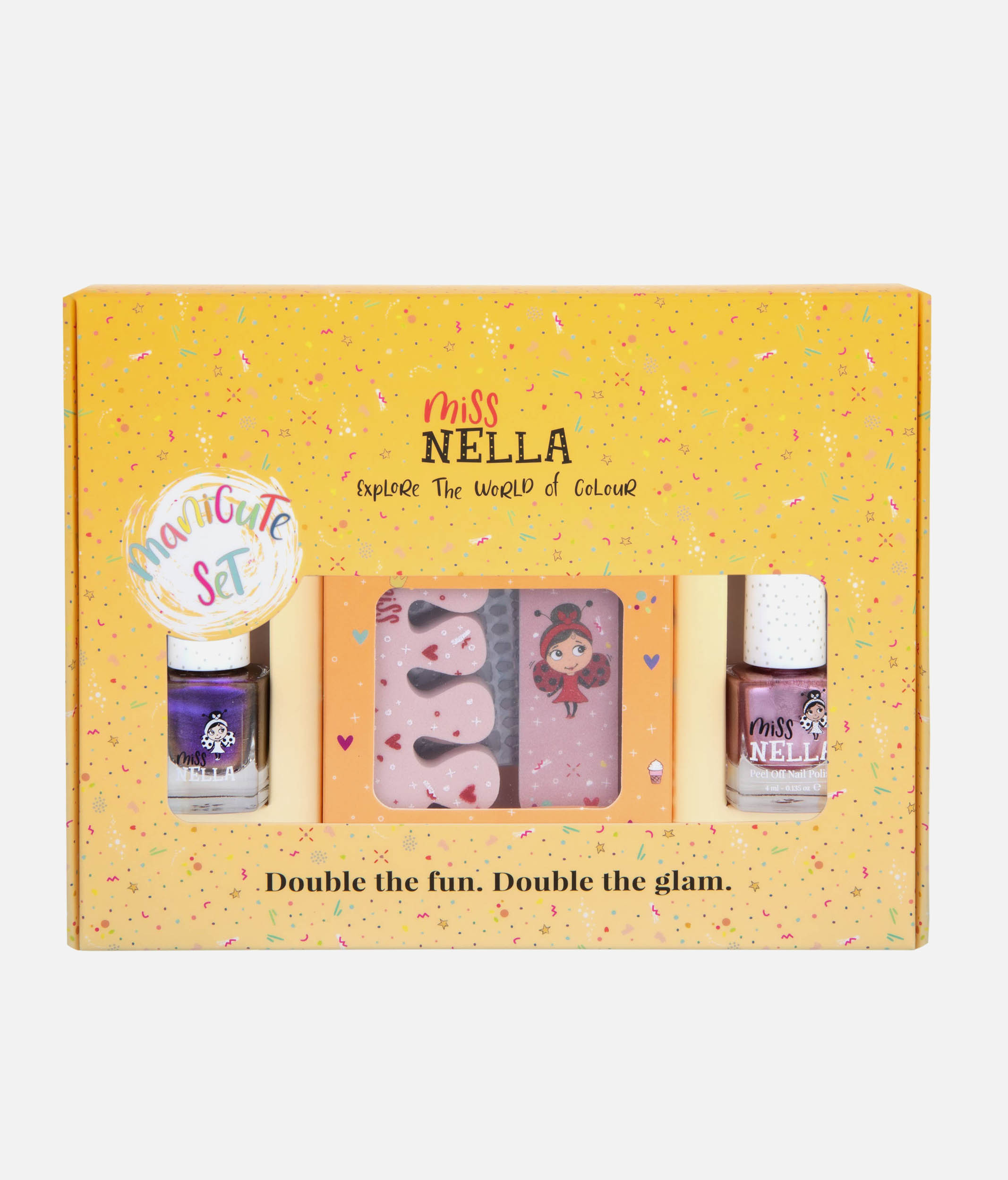 METALLIC ManiCute Set, Pink & Purple Peel-Off Polishes + Nail Art Kit 