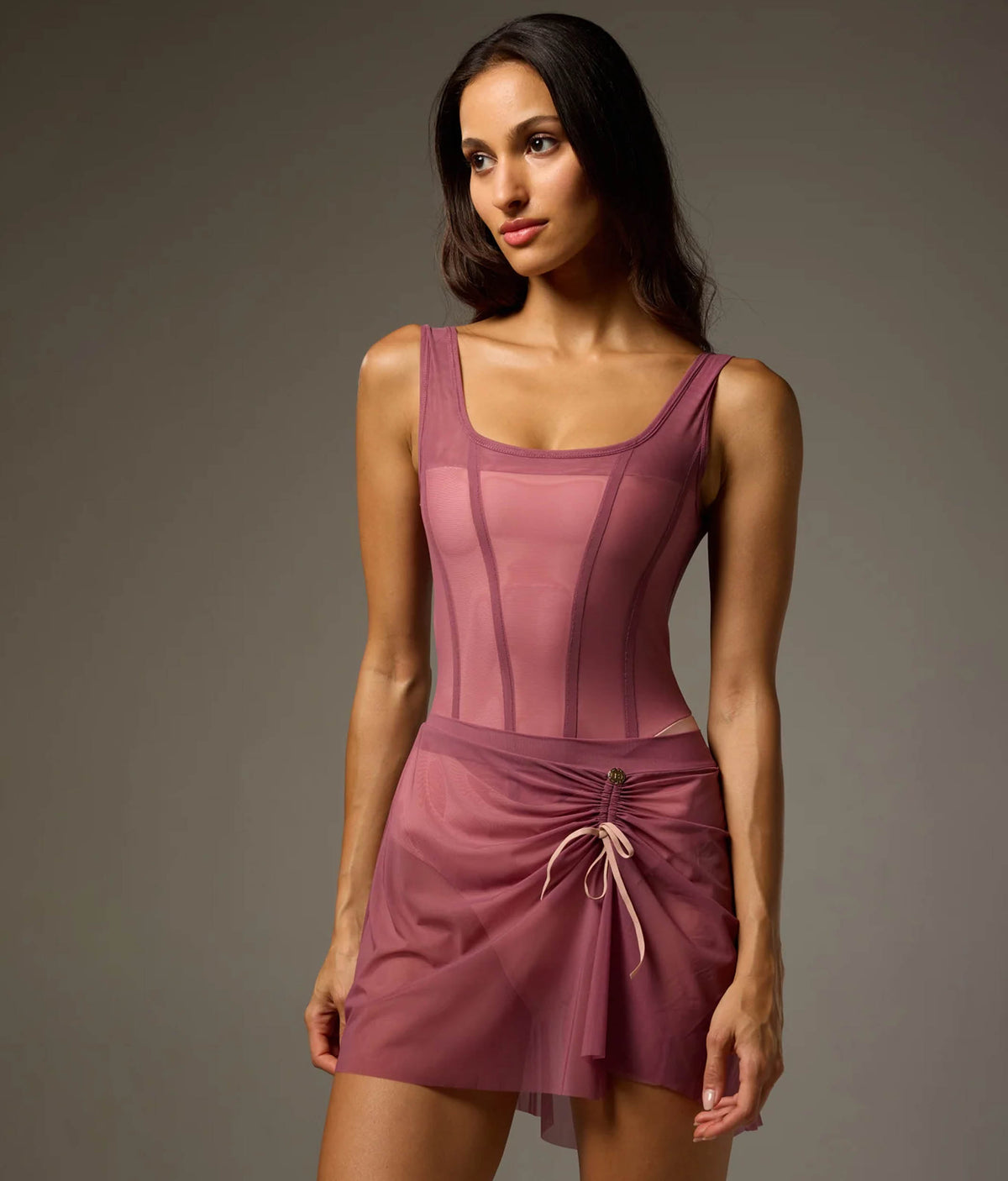 Bodile Mika Mesh Ballet Skirt – Adjustable Ruching & High-Low Hem