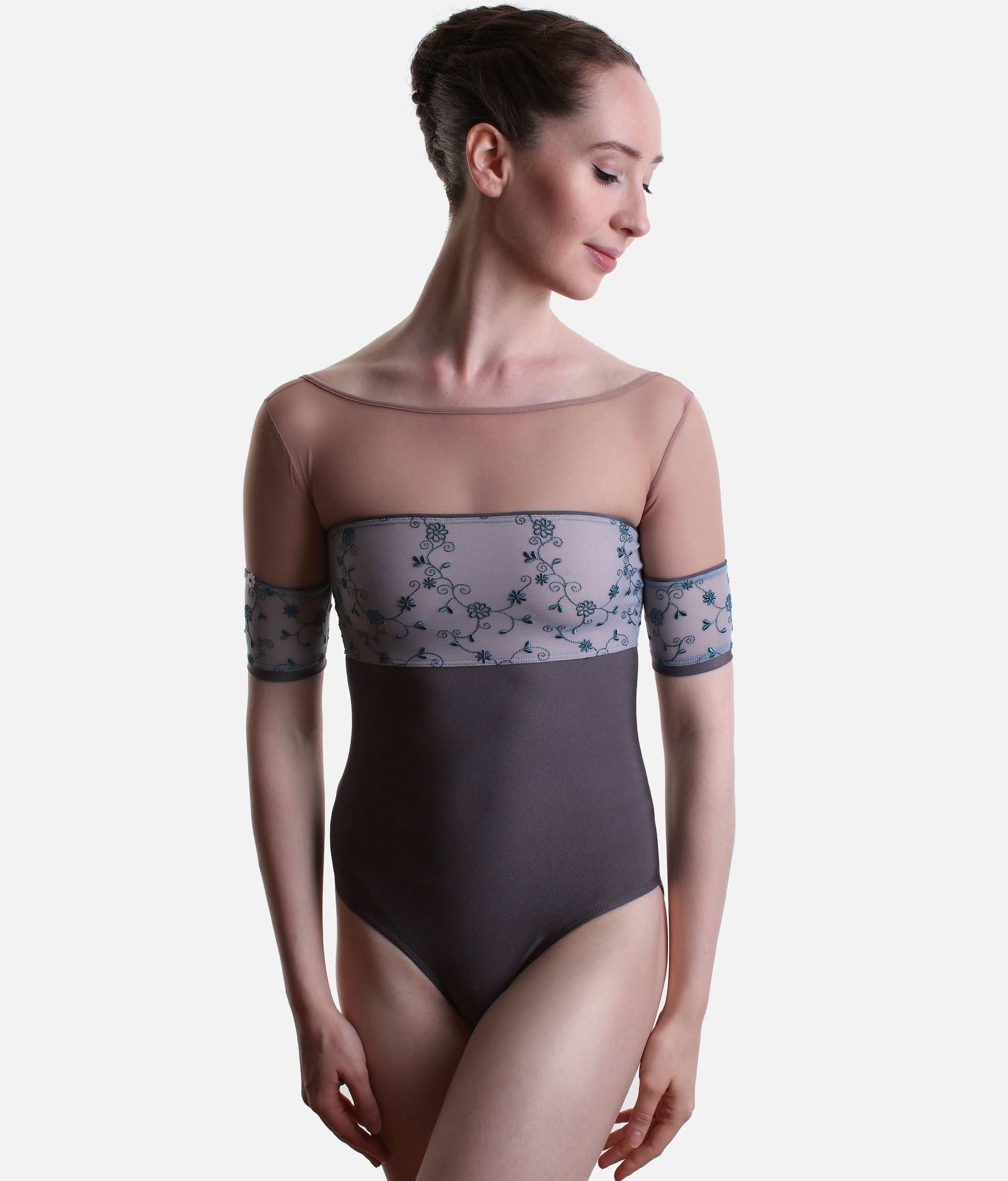Luxury Embroidered ¾ Sleeve Ballet Leotard - MINERVA GL Magnete