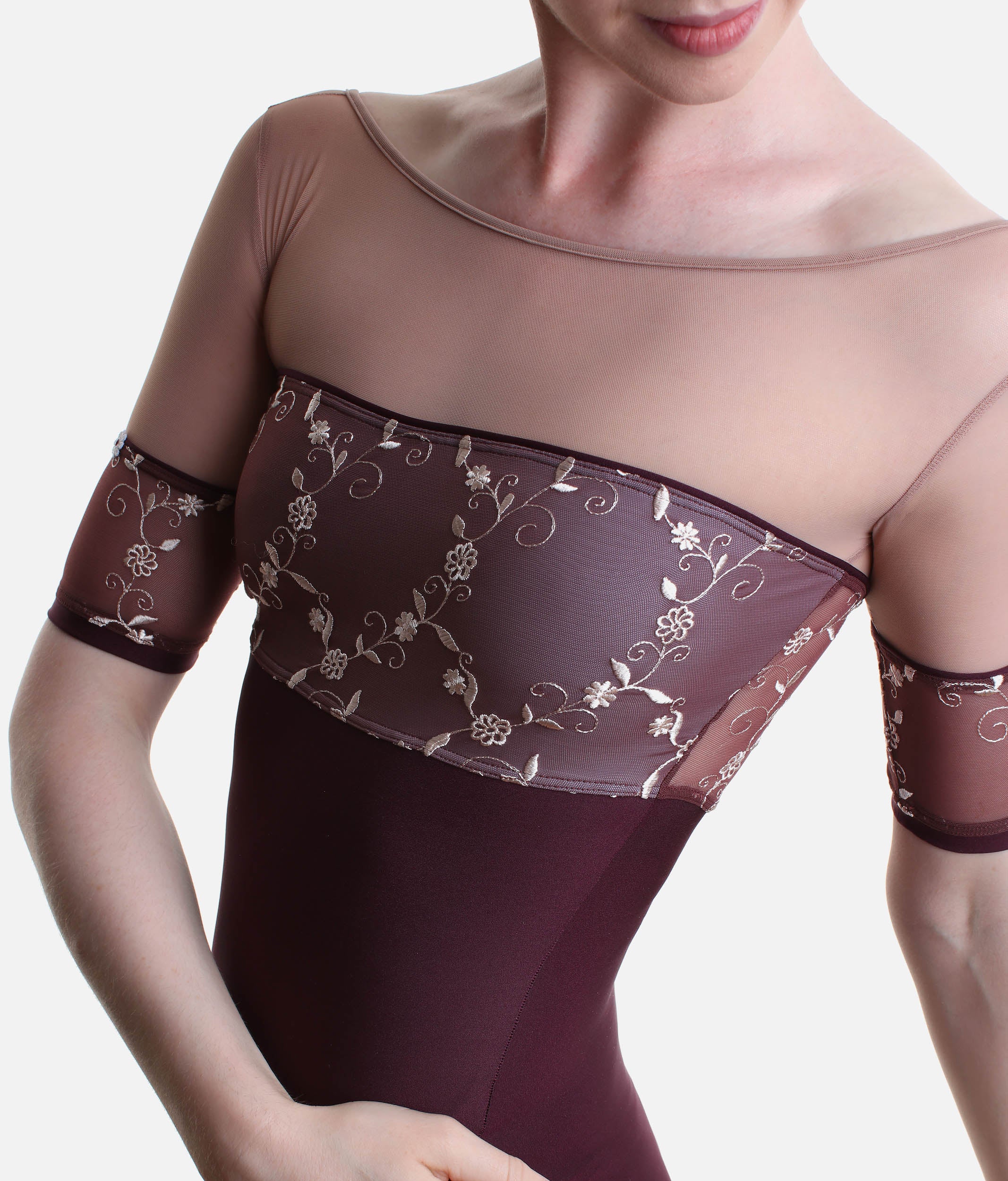 Embroidered ¾ Sleeve Ballet Leotard, Golden Label Collection - MINERVA GL Turandot