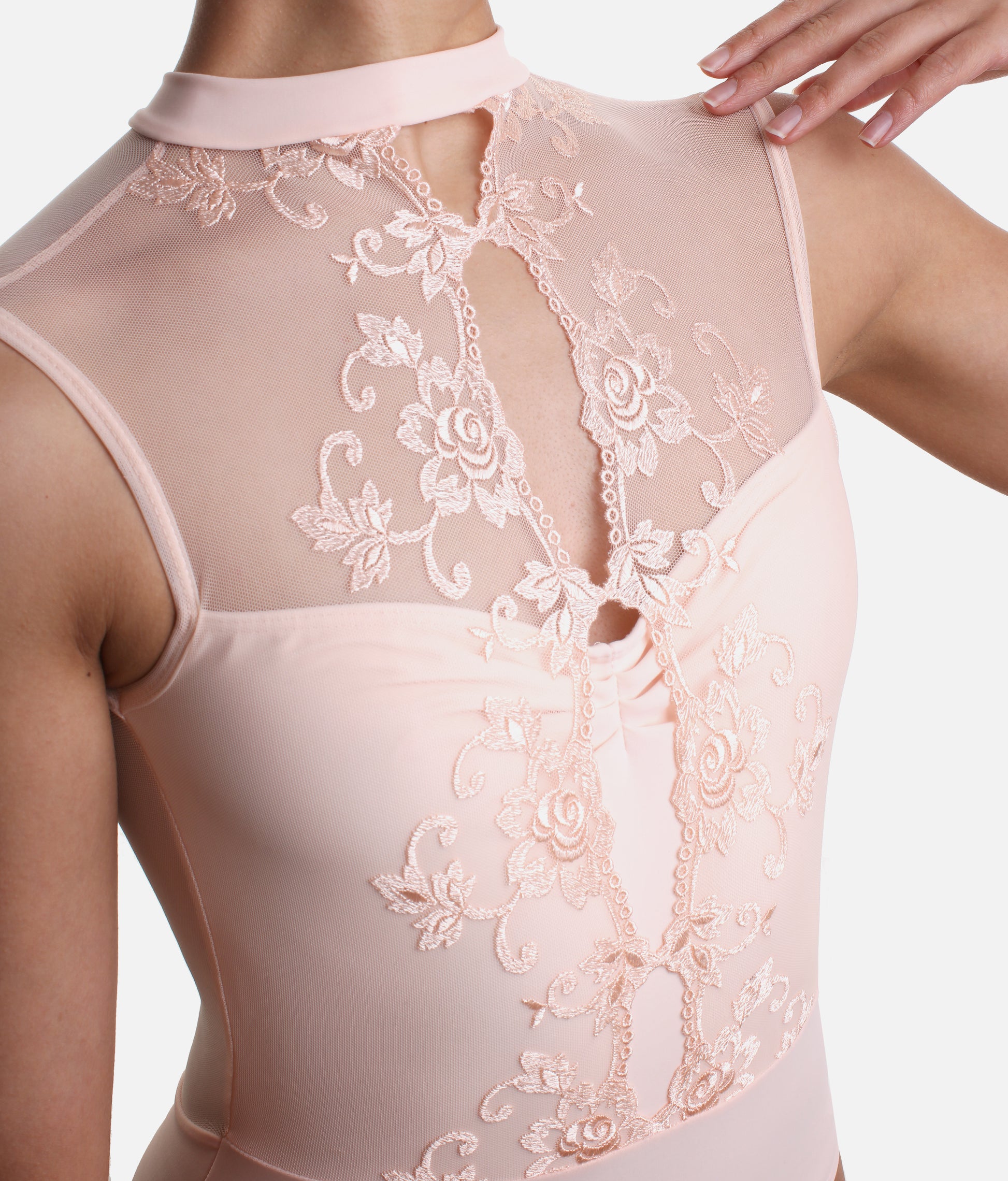 High Neck Lace Leotard with Sophisticated Open Back Design - MIRELLE