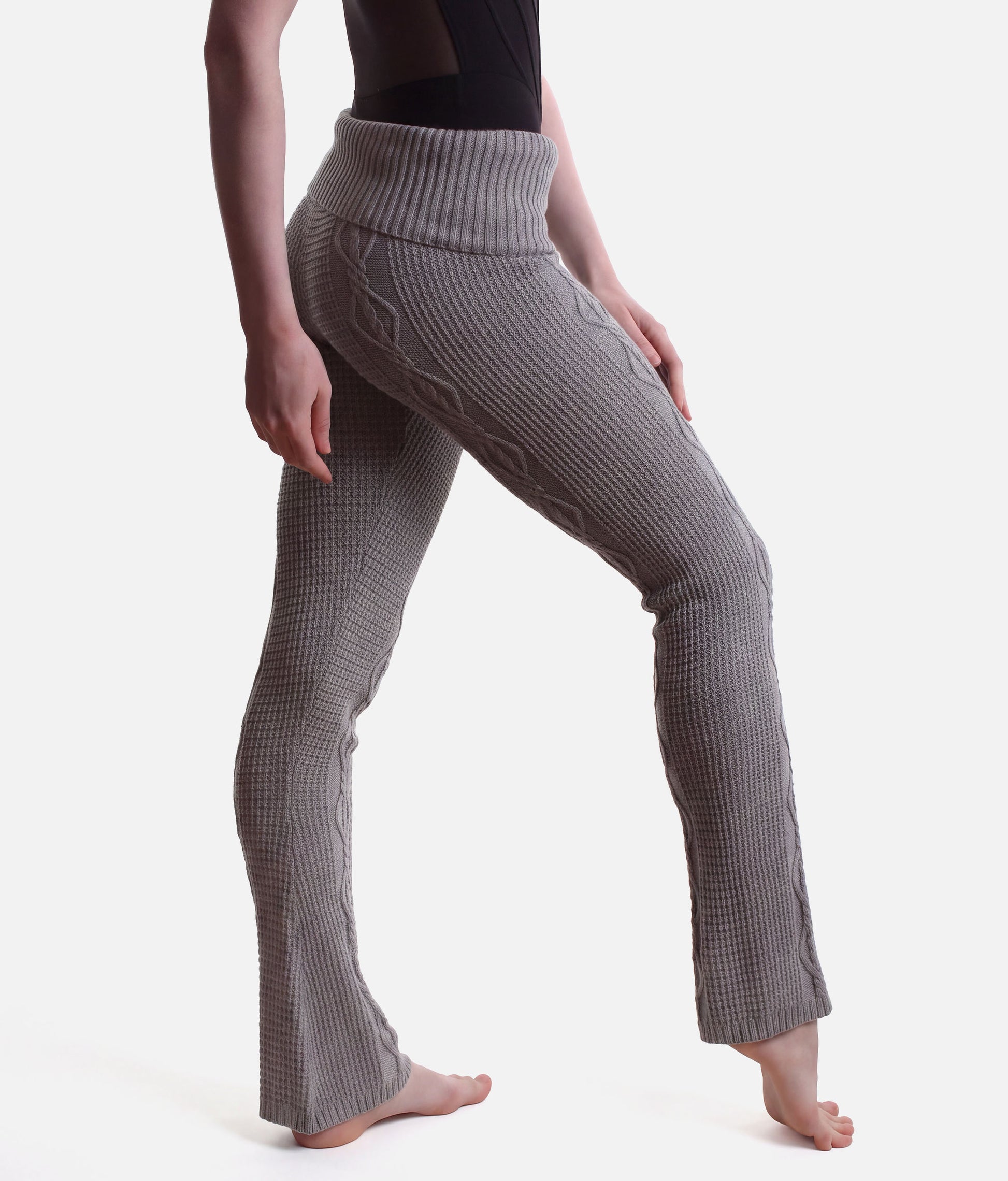 Elena Cable Knit Flared Warm-Up Pants, Grey Marle - P80010