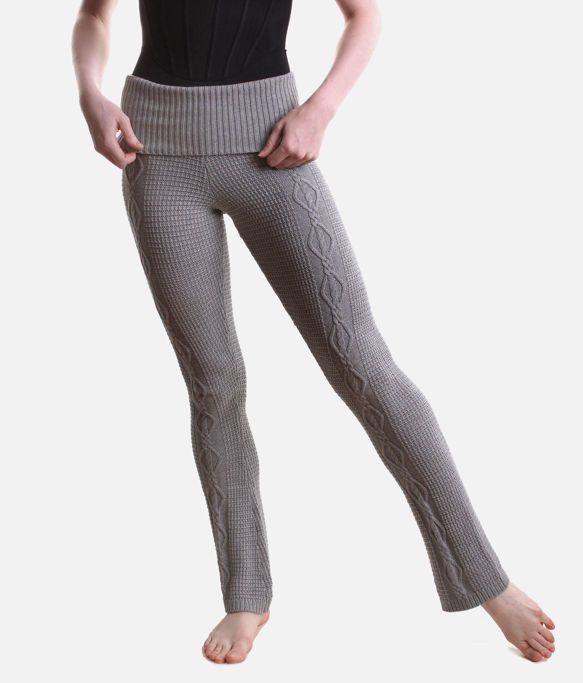 Elena Cable Knit Flared Warm-Up Pants, Grey Marle - P80010
